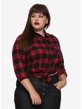 Black & Red Plaid Girls Button-Up Plus Size, BLACK, hi-res