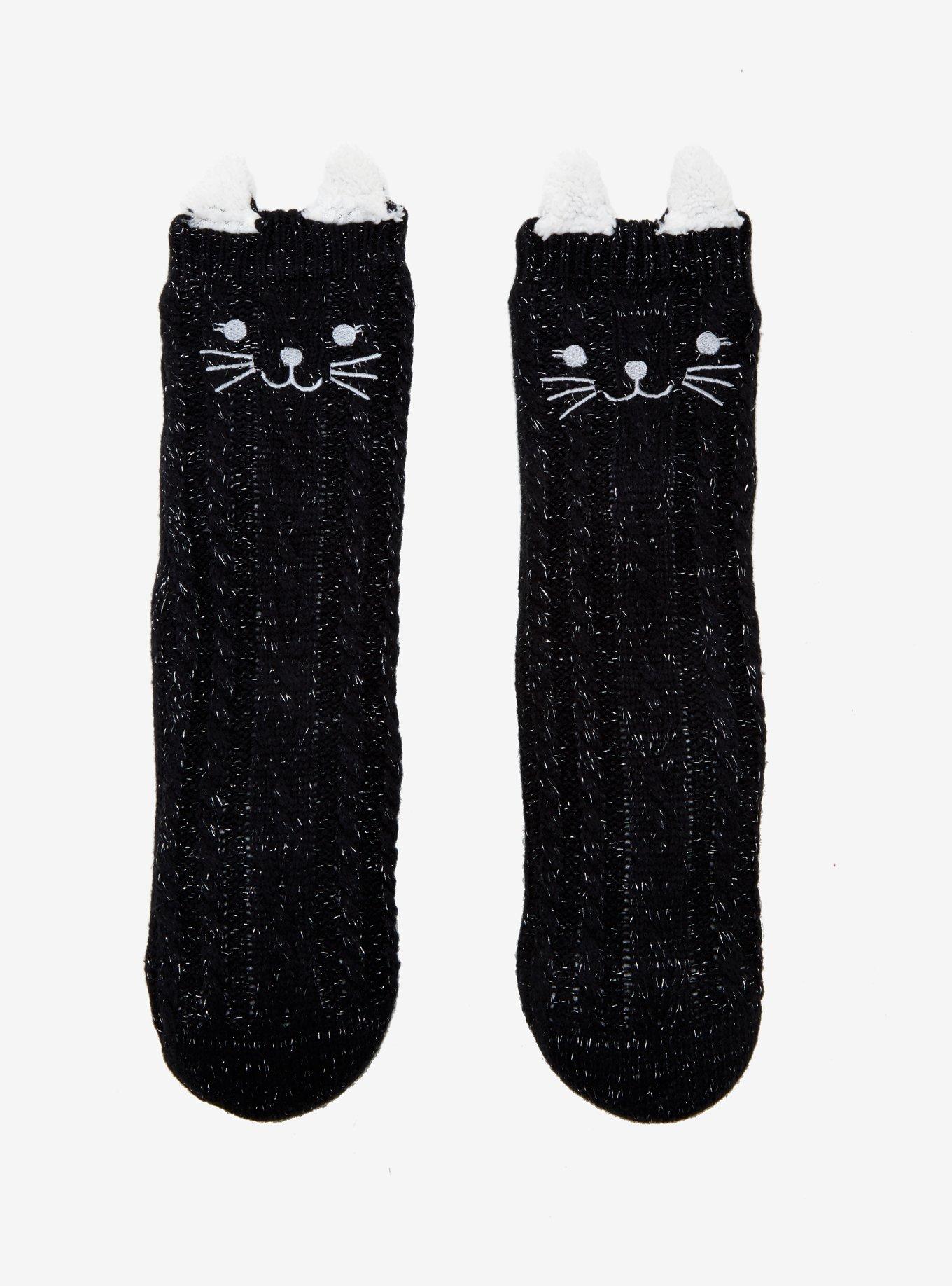 Cozy Black Cat Slipper Socks, , hi-res