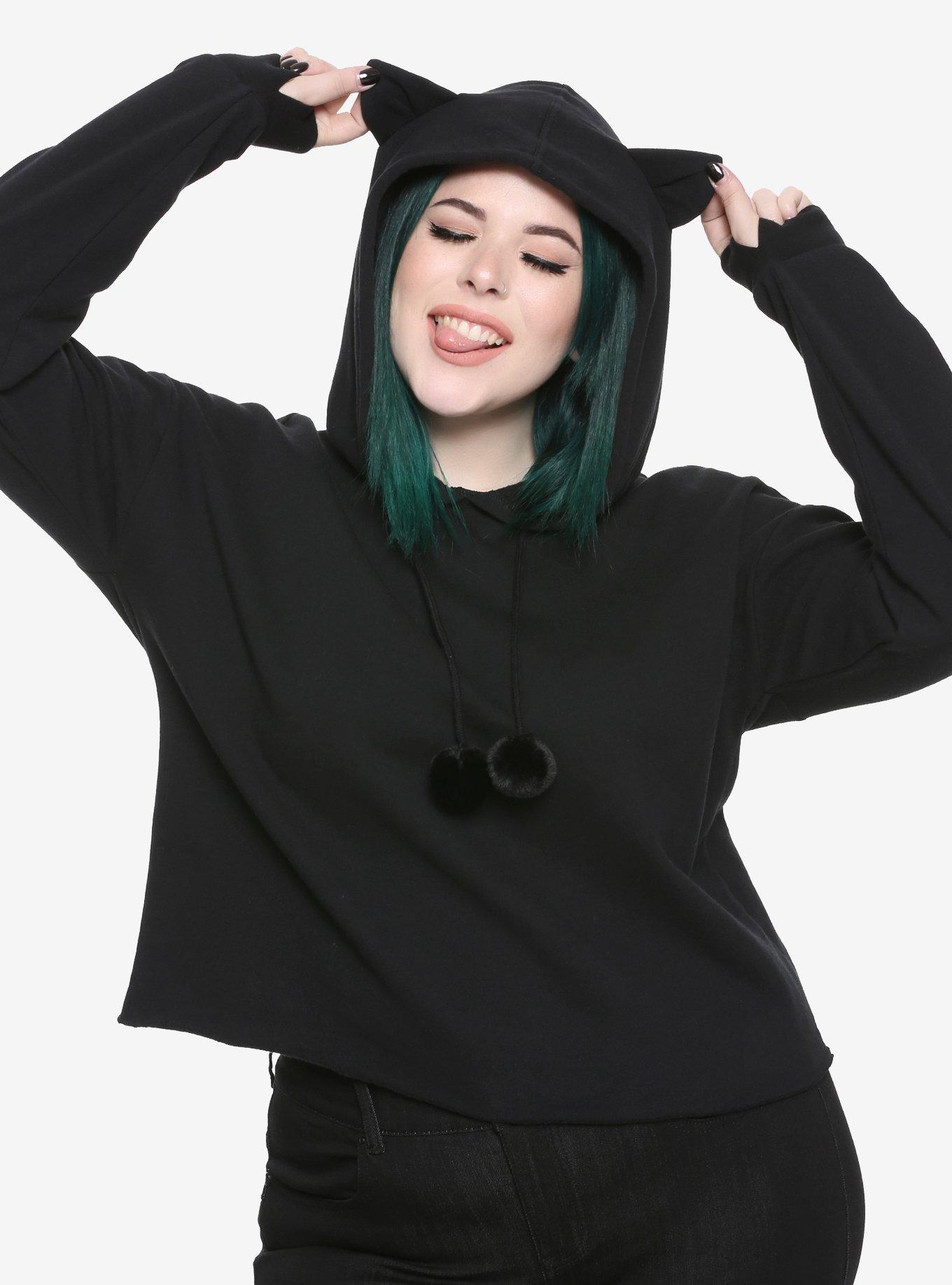 Black Cat Ear Girls Crop Hoodie Plus Size Hot Topic