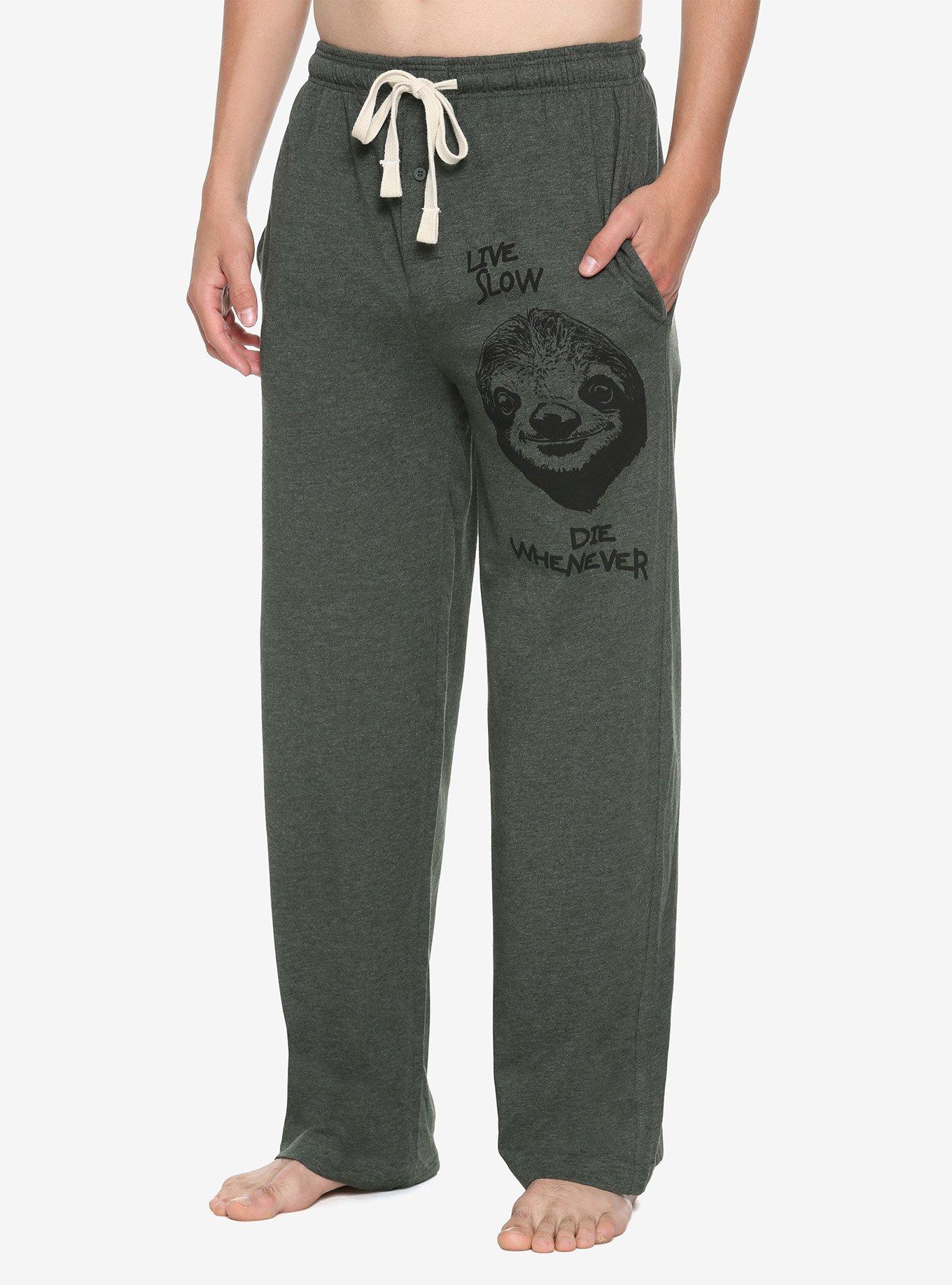Live Slow Sloth Guys Pajama Pants, DARK GREEN, hi-res