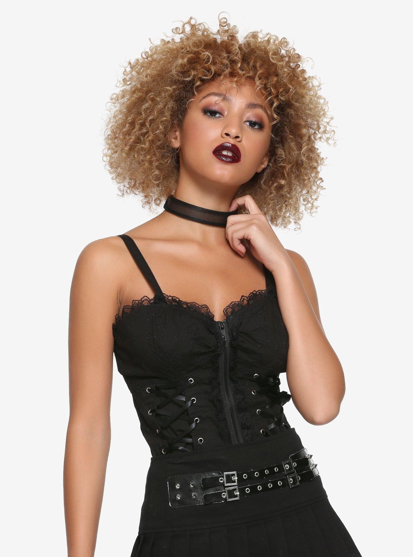 TRIPP NYC - CURVE CAP SLEEVE SKULL EMBROIDERY CORSET