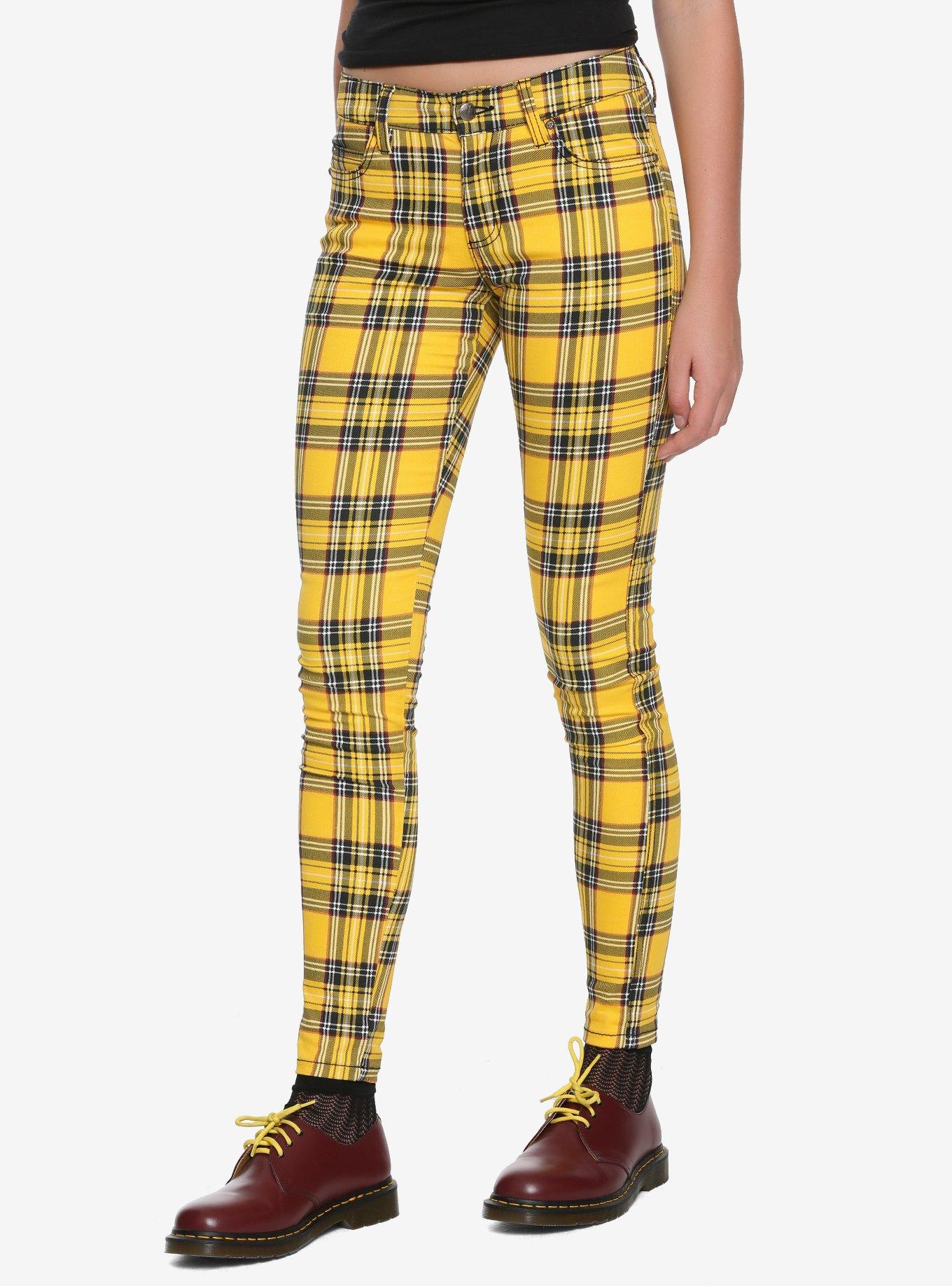 Tripp Yellow Plaid Girls Skinny Pants, YELLOW, hi-res