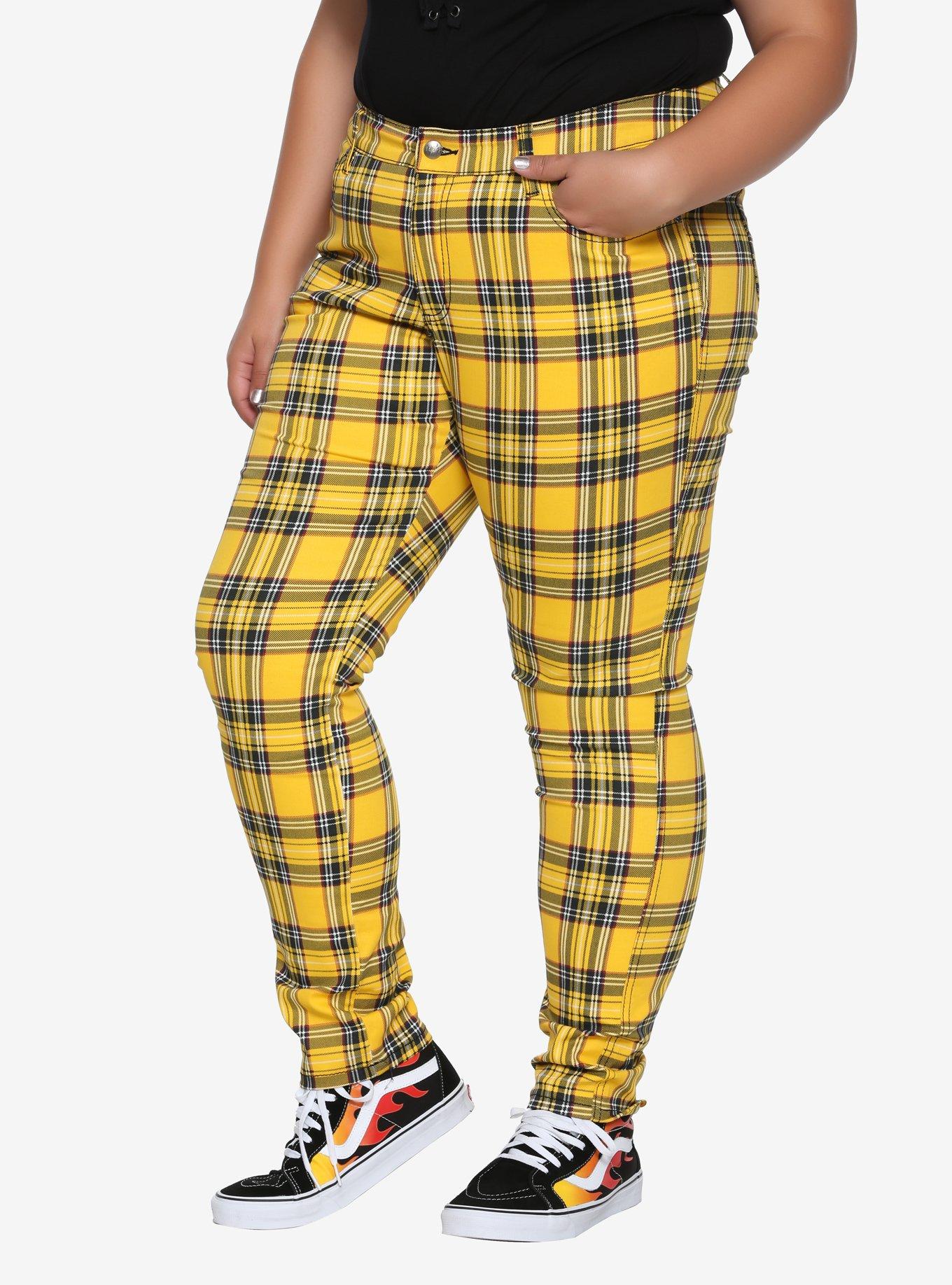 Tripp Yellow Plaid Girls Skinny Pants Plus Size