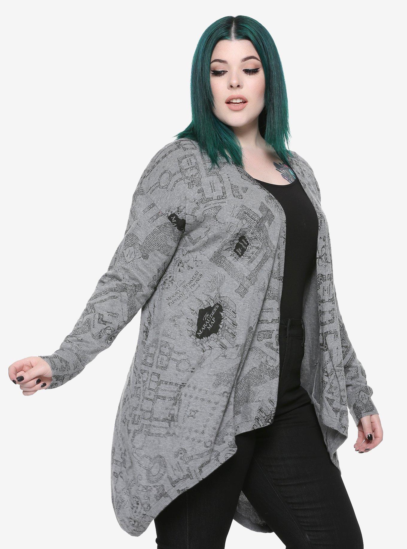 Harry Potter Grey Marauder's Map Girls Cardigan Plus Size, BLACK, hi-res