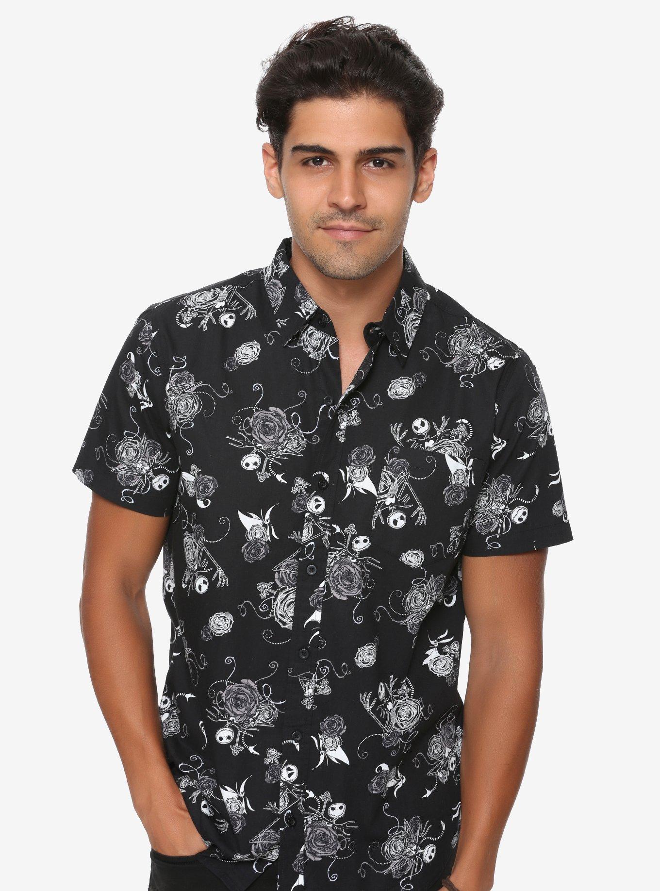 The Nightmare Before Christmas 25th Anniversary Woven Button-Up - BoxLunch Exclusive, BLACK, hi-res