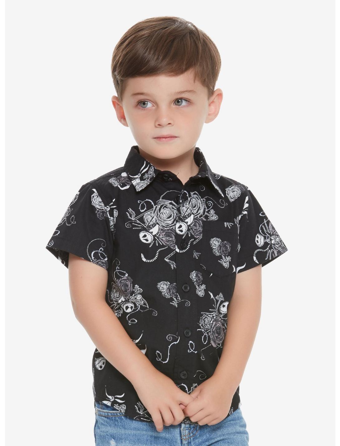 The Nightmare Before Christmas Jack Skellington Anniversary Print Toddler Woven Button-Up - BoxLunch Exclusive, BLACK, hi-res