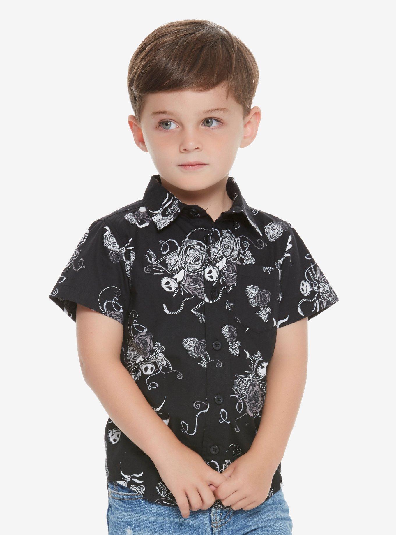 The Nightmare Before Christmas Jack Skellington Anniversary Print Toddler Woven Button-Up - BoxLunch Exclusive, BLACK, hi-res