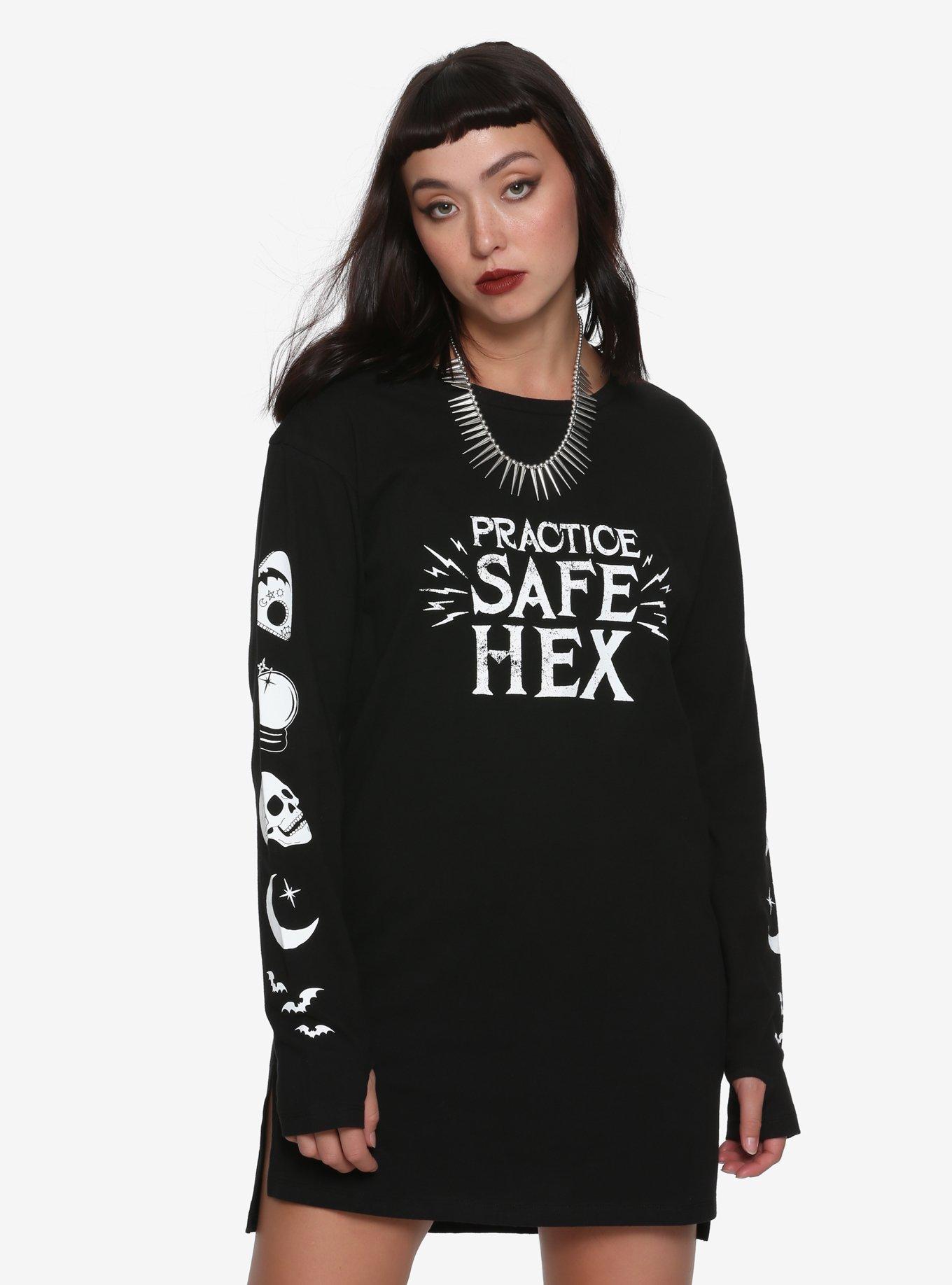 Practice Safe Hex Long-Sleeve T-Shirt Dress, BLACK, hi-res