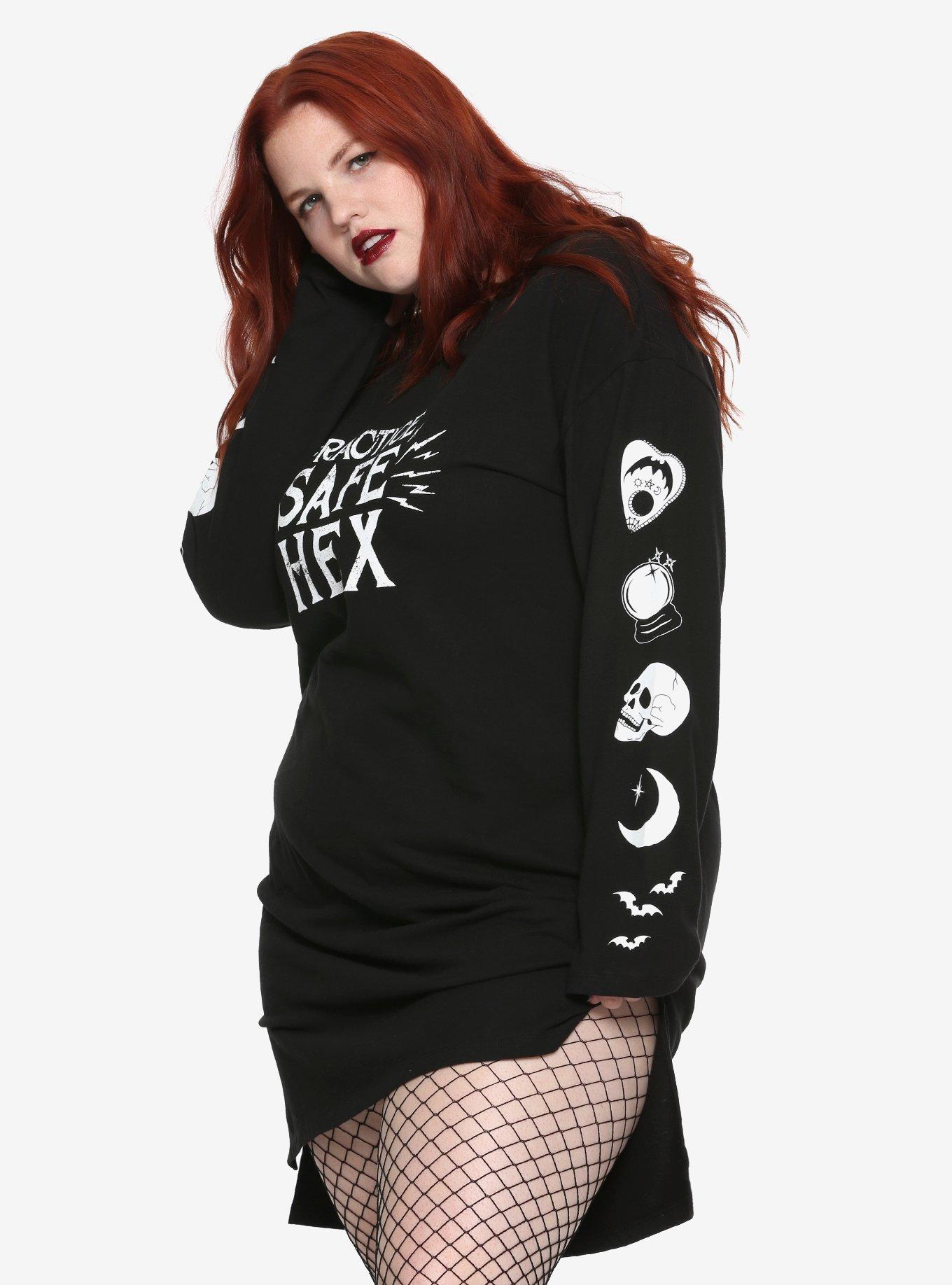 Practice Safe Hex Long-Sleeve T-Shirt Dress Plus Size, BLACK, hi-res
