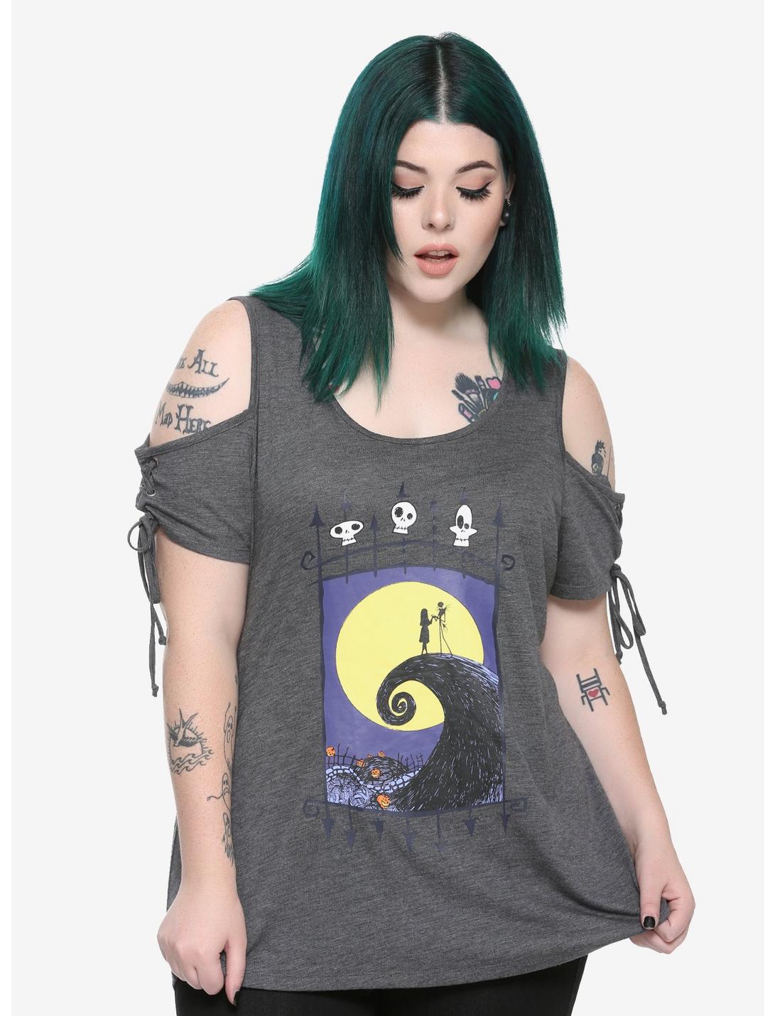 The Nightmare Before Christmas Girls Cold Shoulder Top Plus Size, MULTI, hi-res
