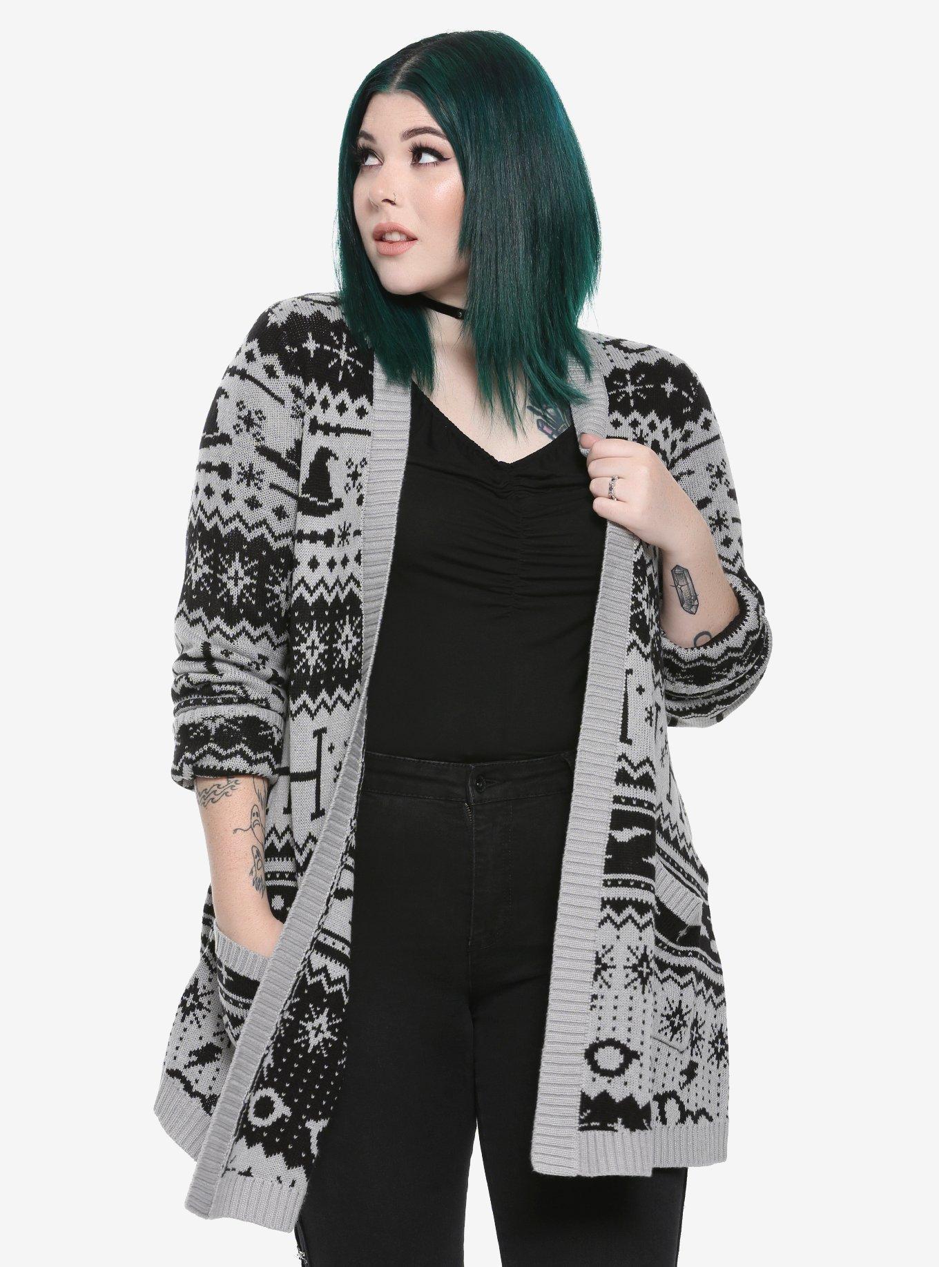 Harry Potter Fair Isle Girls Cardigan Plus Size, BLACK, hi-res