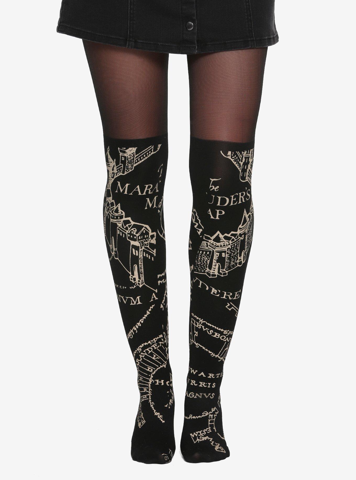 Harry Potter Marauder's Map Faux Thigh High Tights, BLACK, hi-res