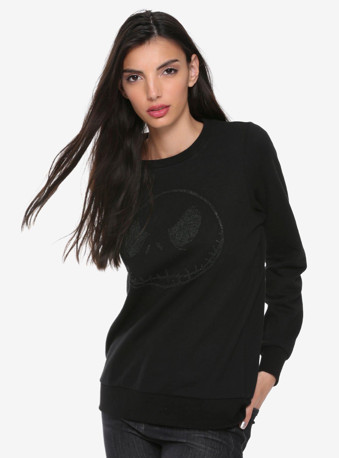 The Nightmare Before Christmas Jack Skellington Womens Crewneck Sweatshirt - BoxLunch Exclusive, BLACK, hi-res