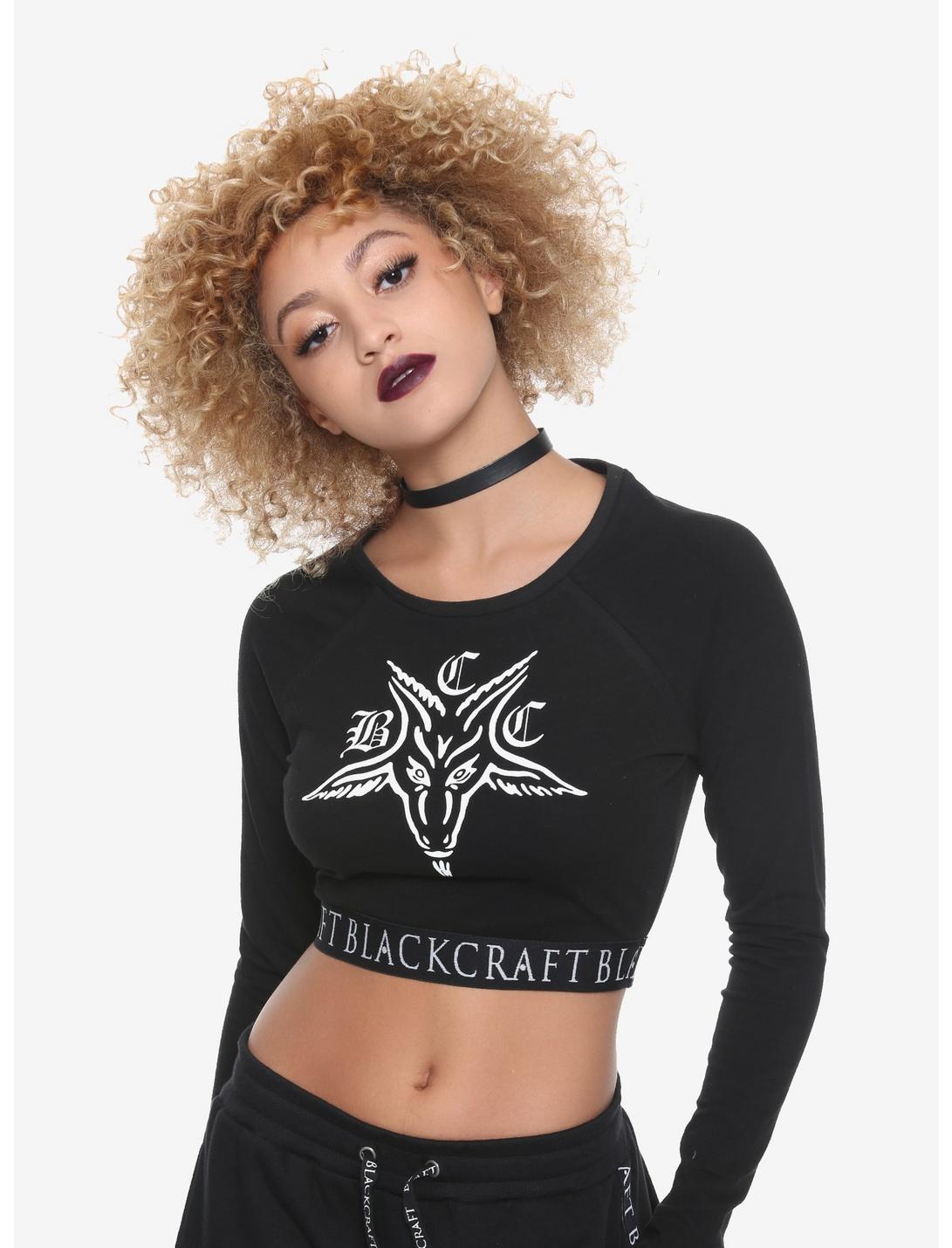 BlackCraft Baphomet Girls Long-Sleeve Crop T-Shirt Hot Topic Exclusive, BLACK, hi-res