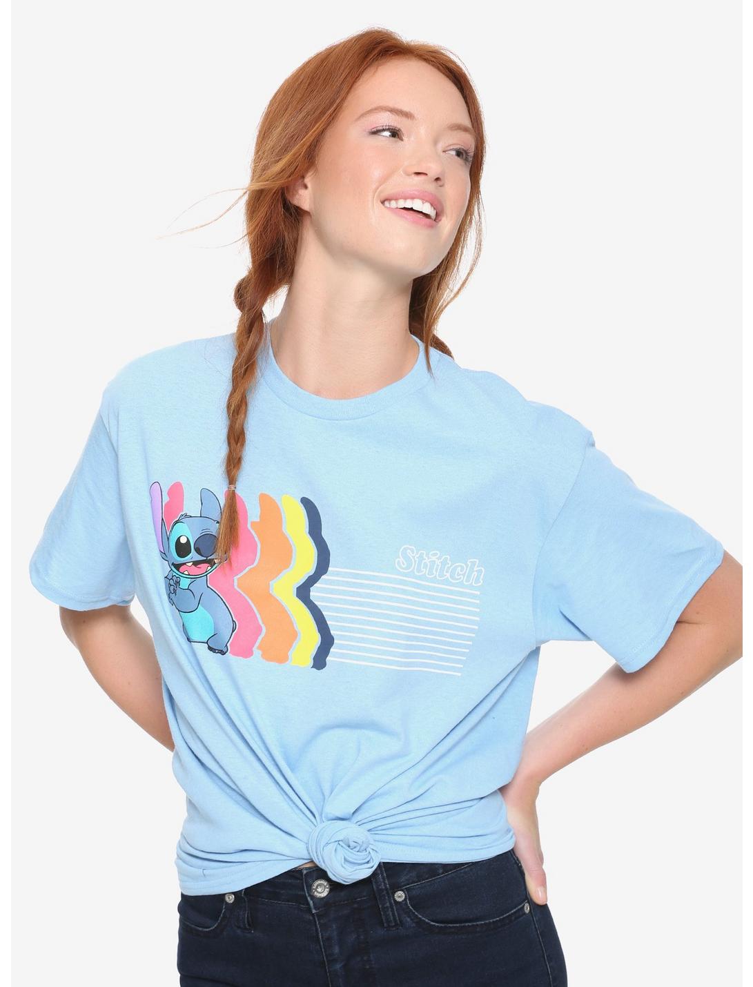 Disney Lilo & Stitch Rainbow Repeat Womens Tee - BoxLunch Exclusive, BLUE, hi-res