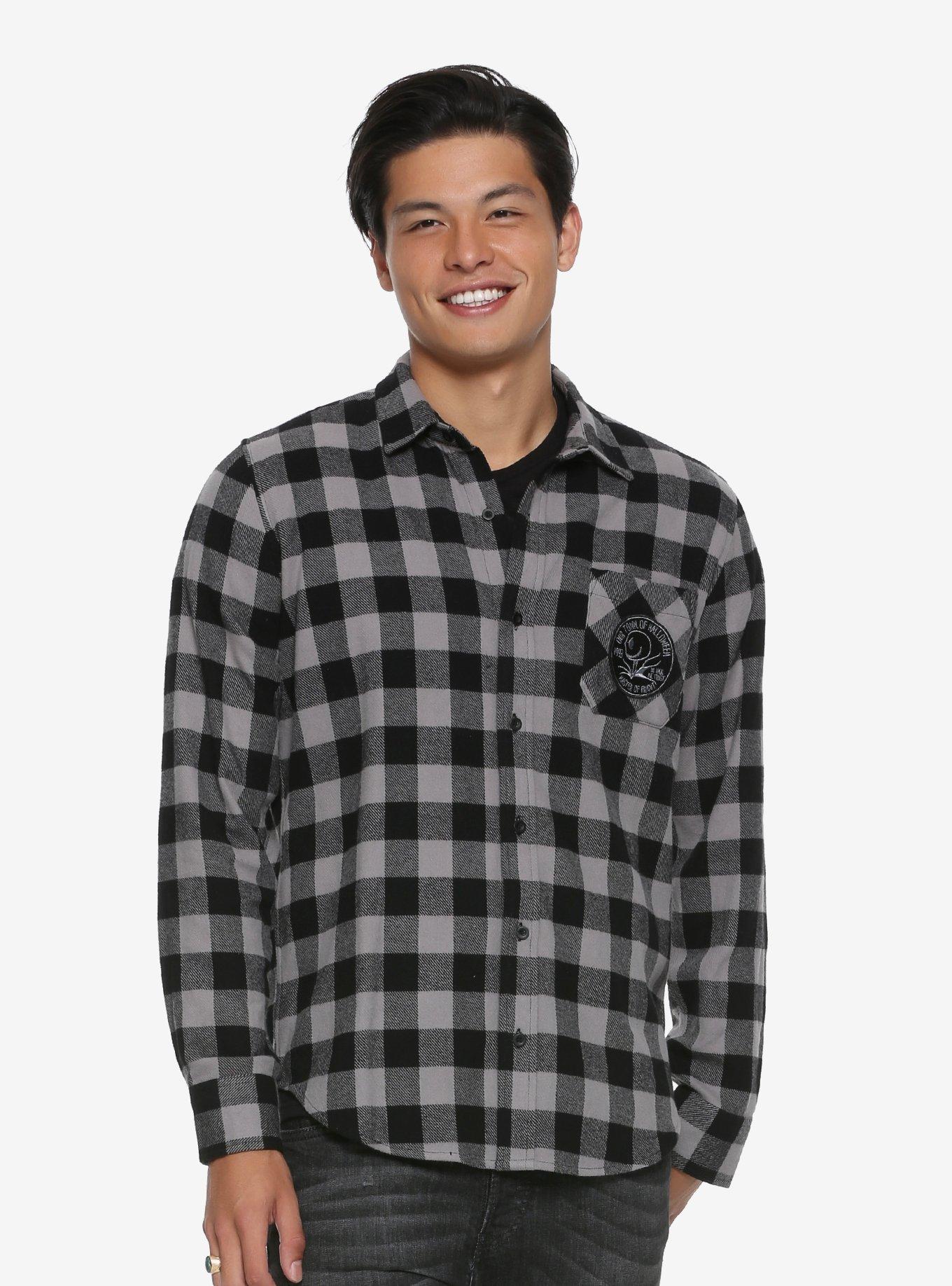 The Nightmare Before Christmas 25th Anniversary Flannel Button-Up - BoxLunch Exclusive, BLACK, hi-res