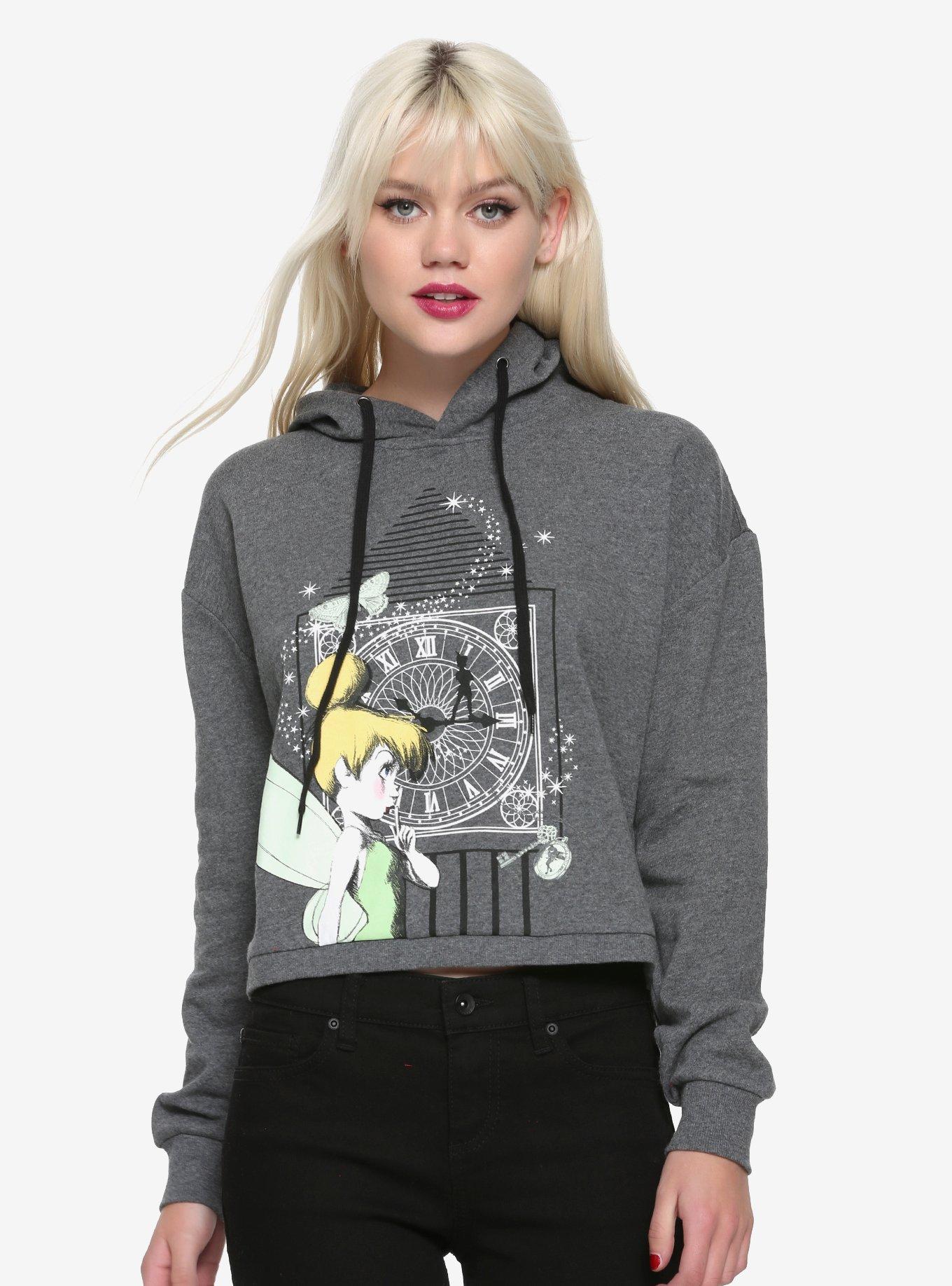 Disney Peter Pan Tinker Bell & Big Ben Girls Cropped Hoodie, GREY, hi-res