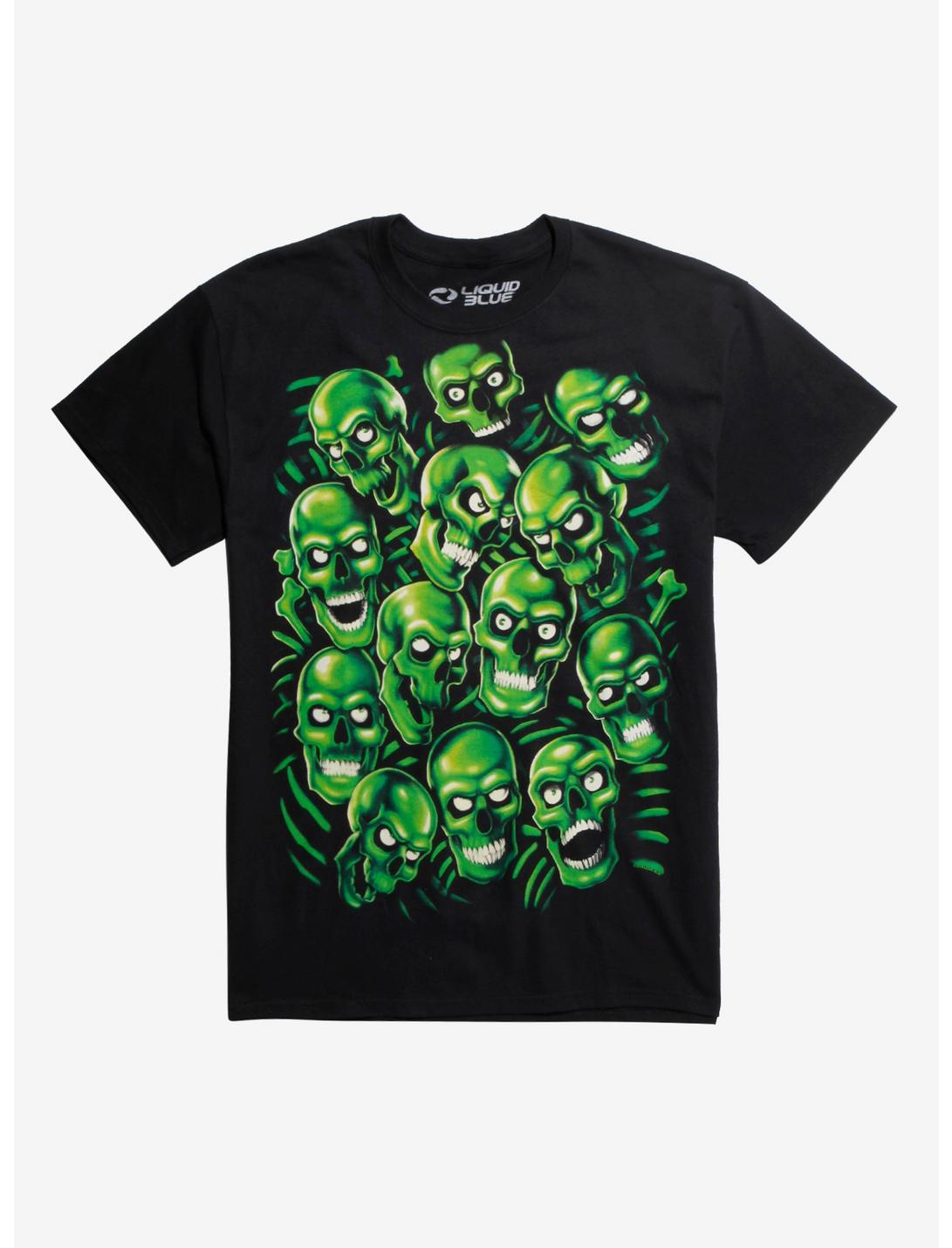 Green Skeleton Pile T-Shirt, BLACK, hi-res