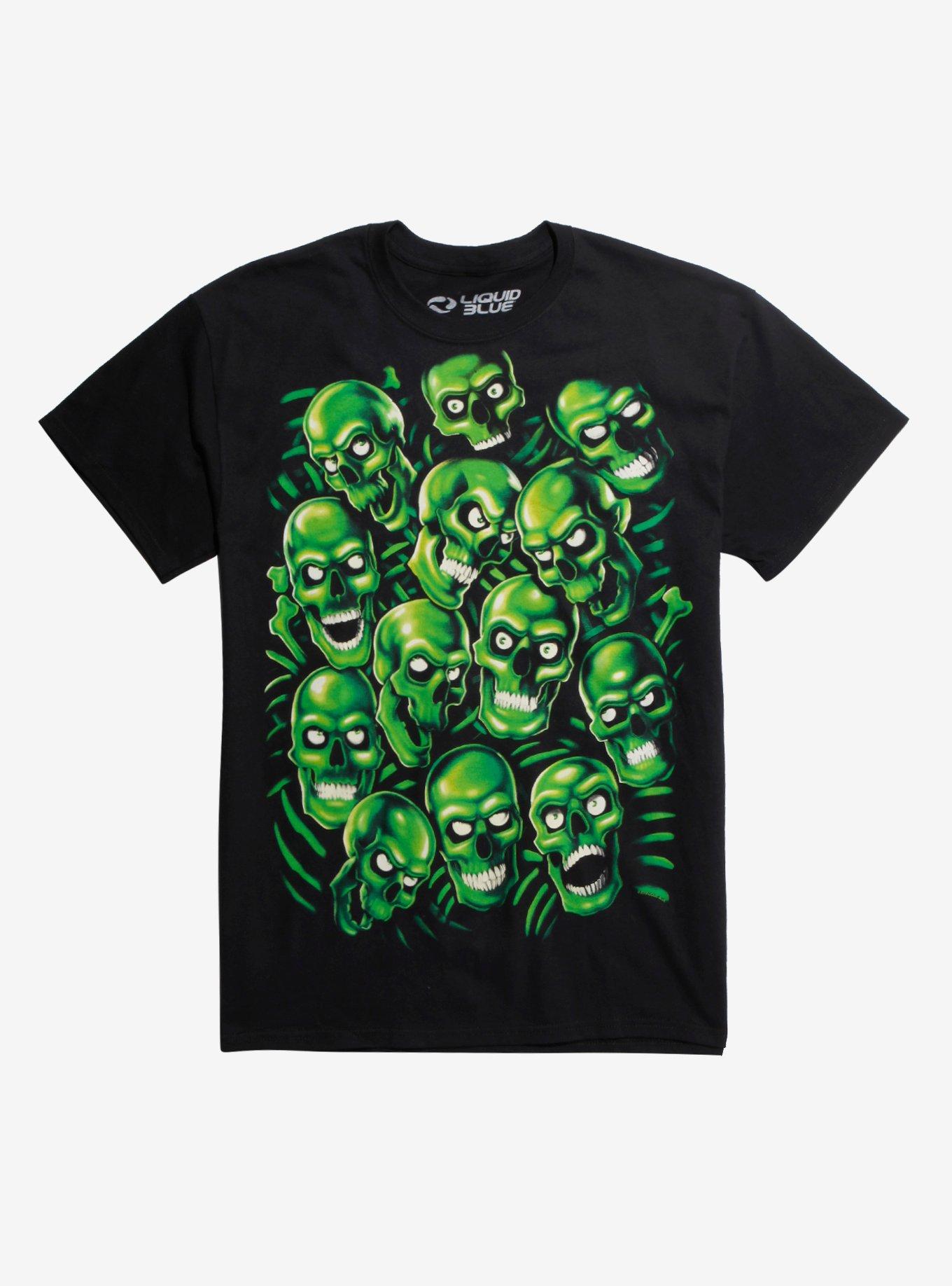 Green Skeleton Pile T-Shirt, BLACK, hi-res