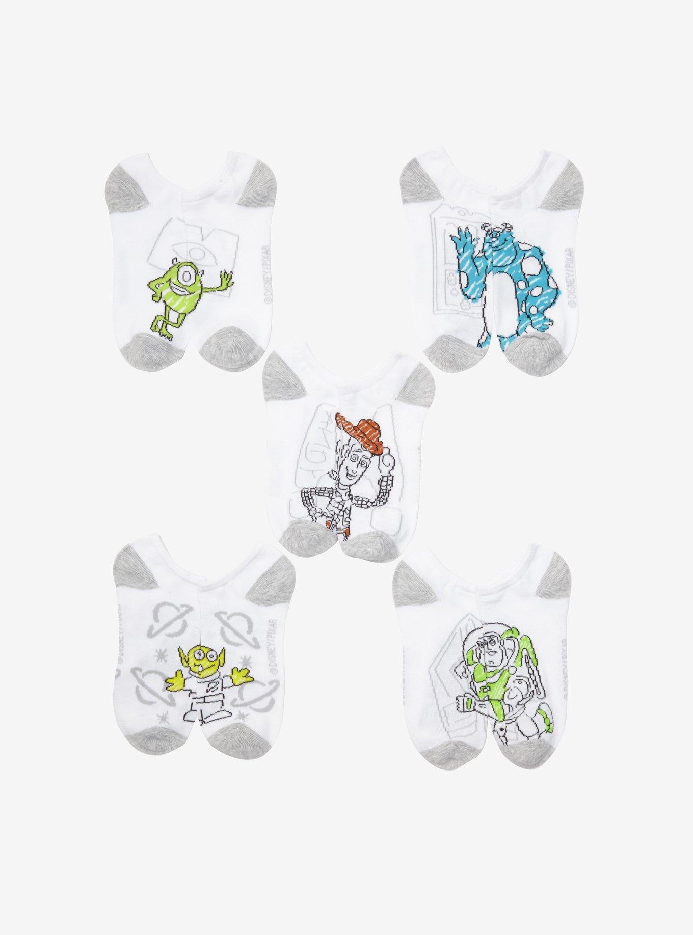 Disney Pixar Sketch No Show Socks 5 Pair, , hi-res