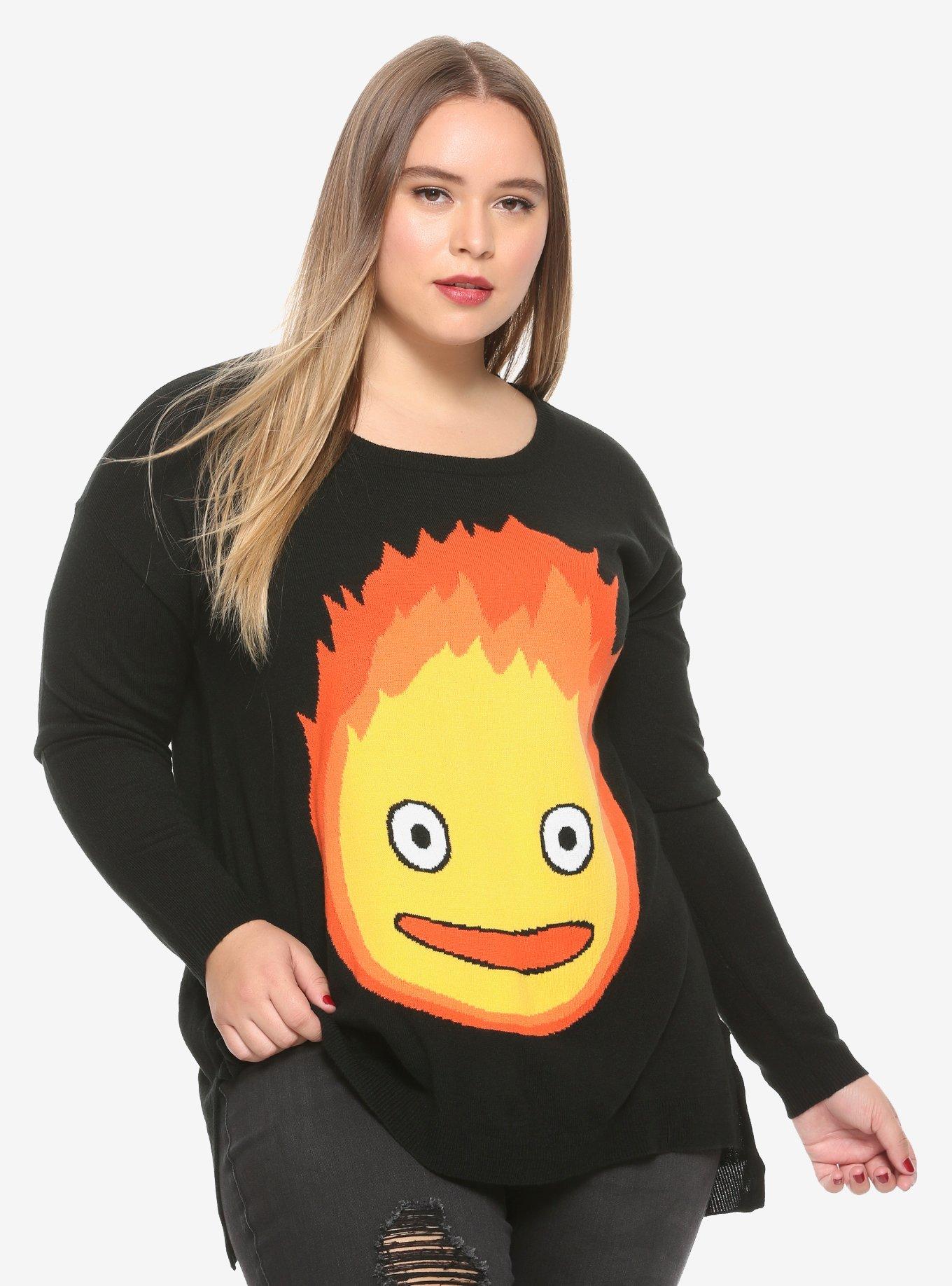 Her Universe Studio Ghibli Howl's Moving Castle Calcifer Intarsia Girls Sweater Plus Size, BLACK, hi-res