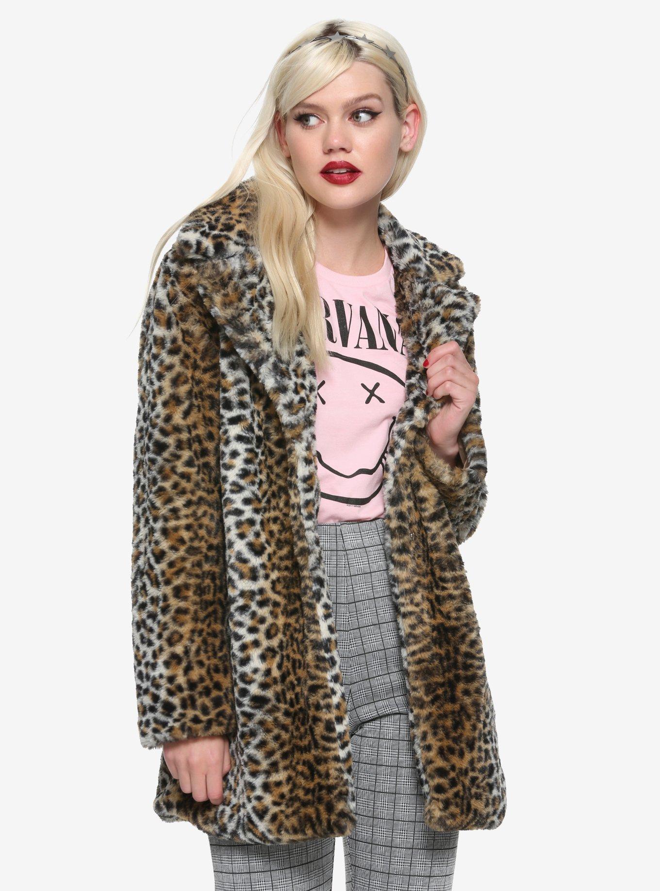 Leopard Print Faux Fur Girls Jacket, ANIMAL, hi-res