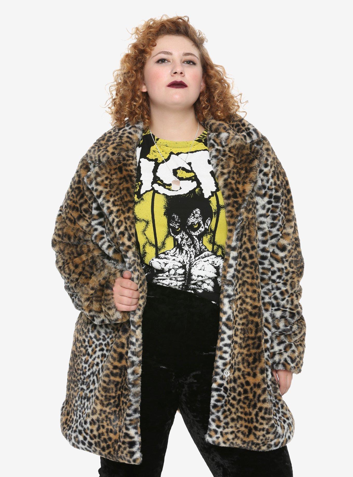 Leopard Print Faux Fur Girls Jacket Plus Size, ANIMAL, hi-res