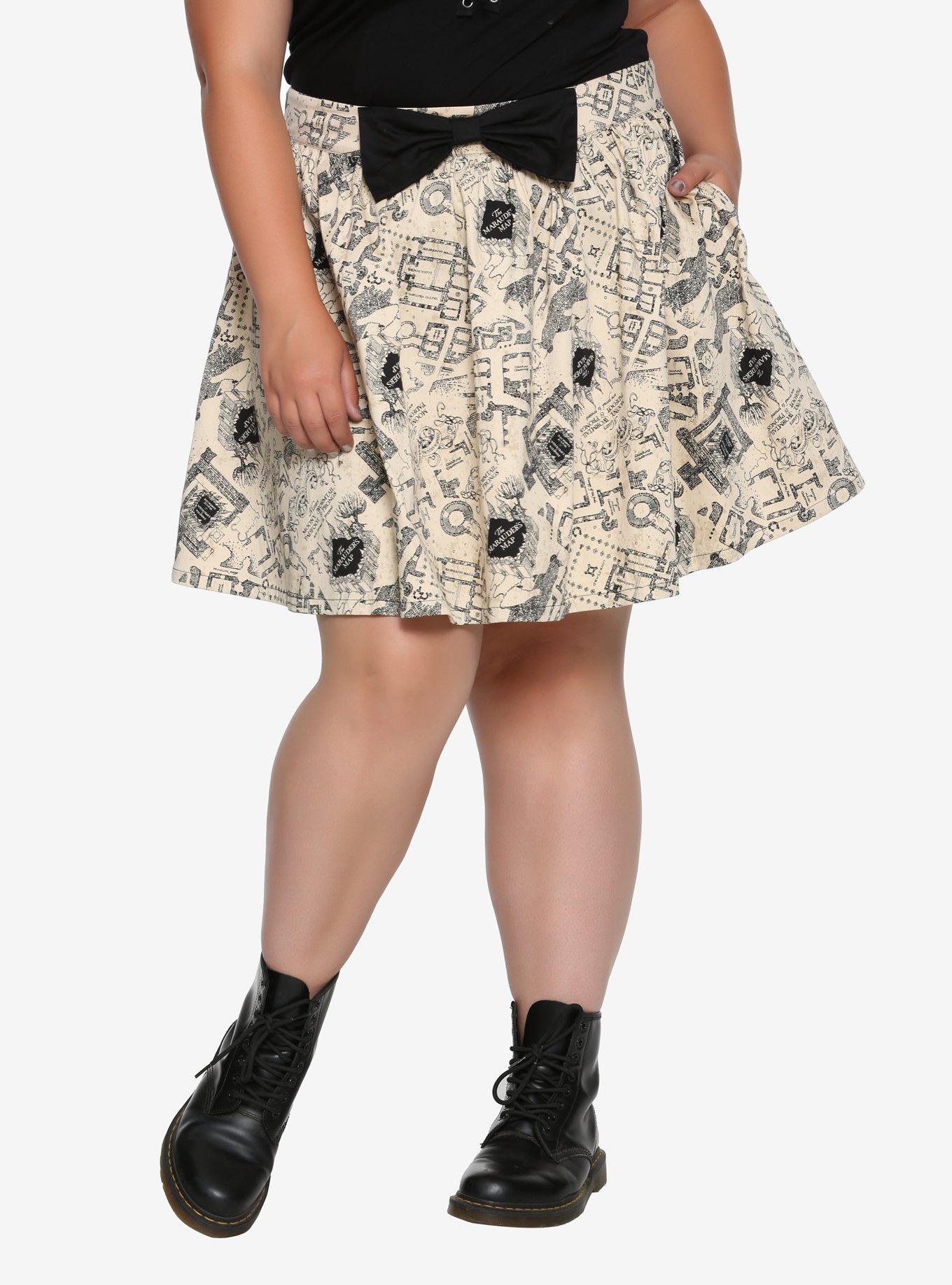 Harry Potter Marauder's Map Skater Skirt Plus Size, BLACK, hi-res