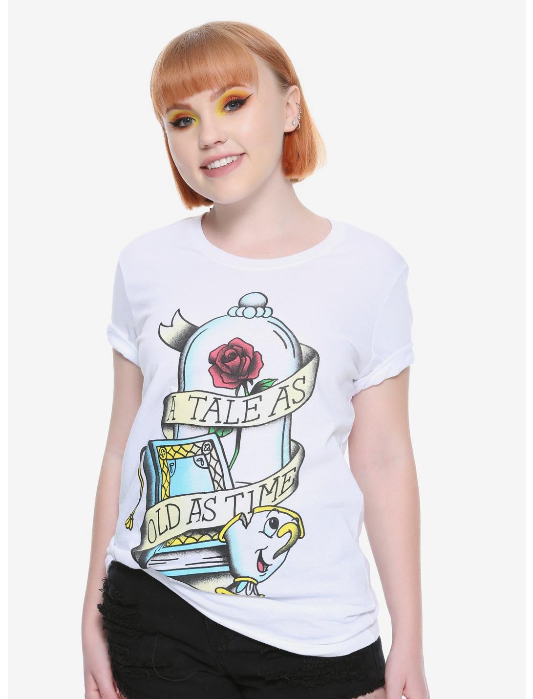 Disney Beauty And The Beast Tale Tattoo Flash Girls T-Shirt, MULTICOLOR, hi-res