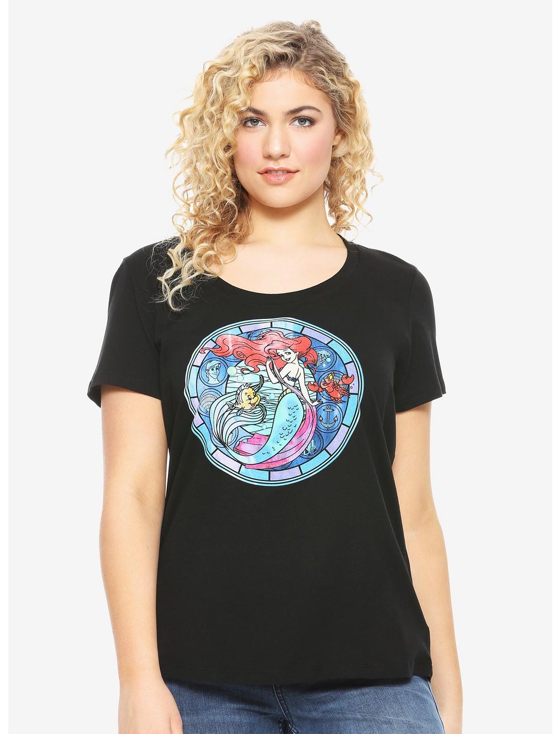 Disney The Little Mermaid Stained Glass Girls T-Shirt Plus Size, BLACK, hi-res