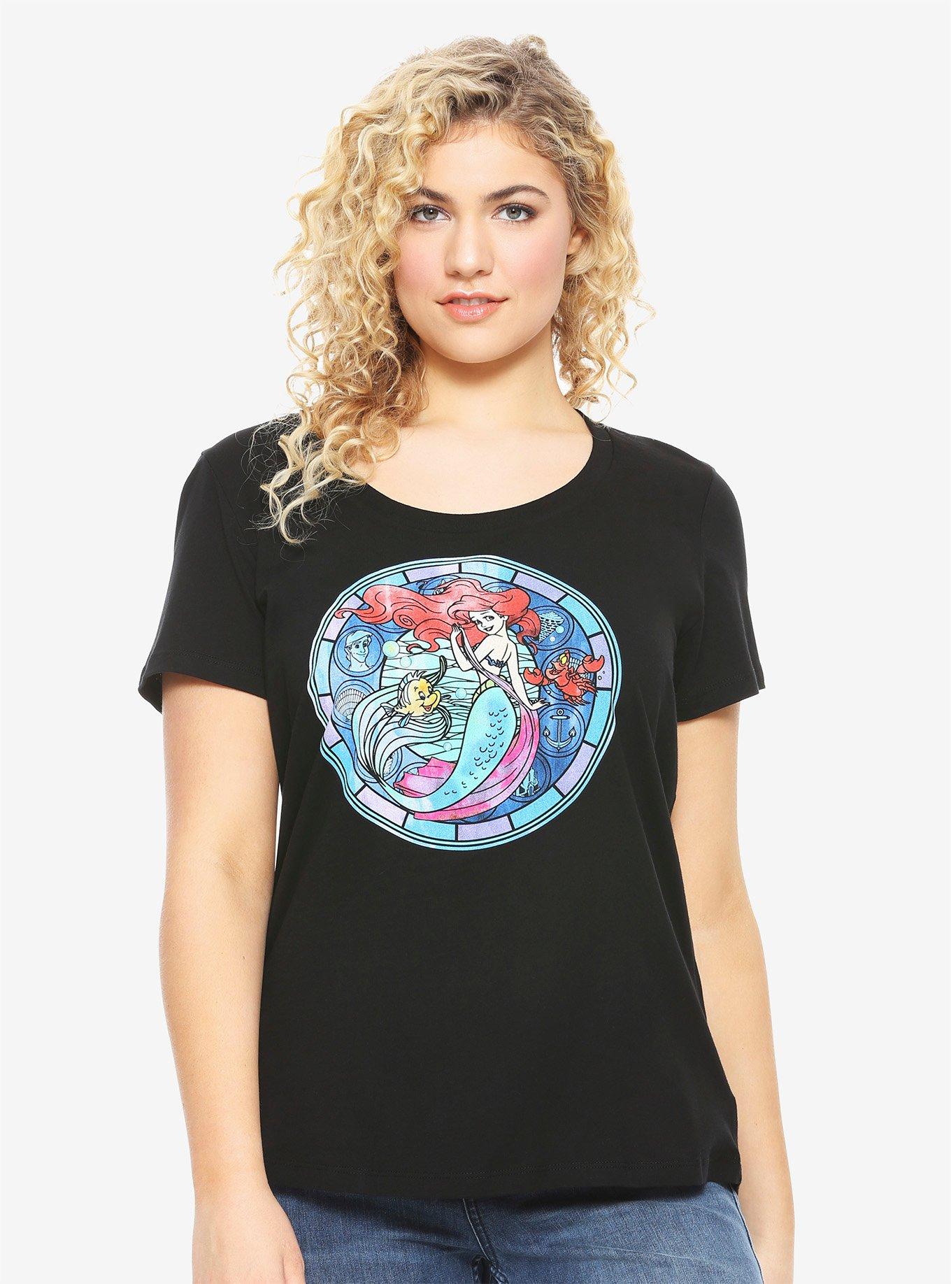 Disney The Little Mermaid Stained Glass Girls T-Shirt Plus Size, BLACK, hi-res