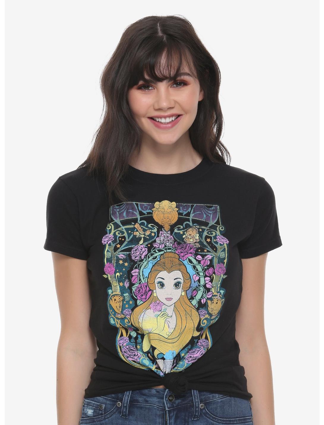 Disney Beauty And The Beast Nouveau Stain Glass Girls T-Shirt, BLACK, hi-res