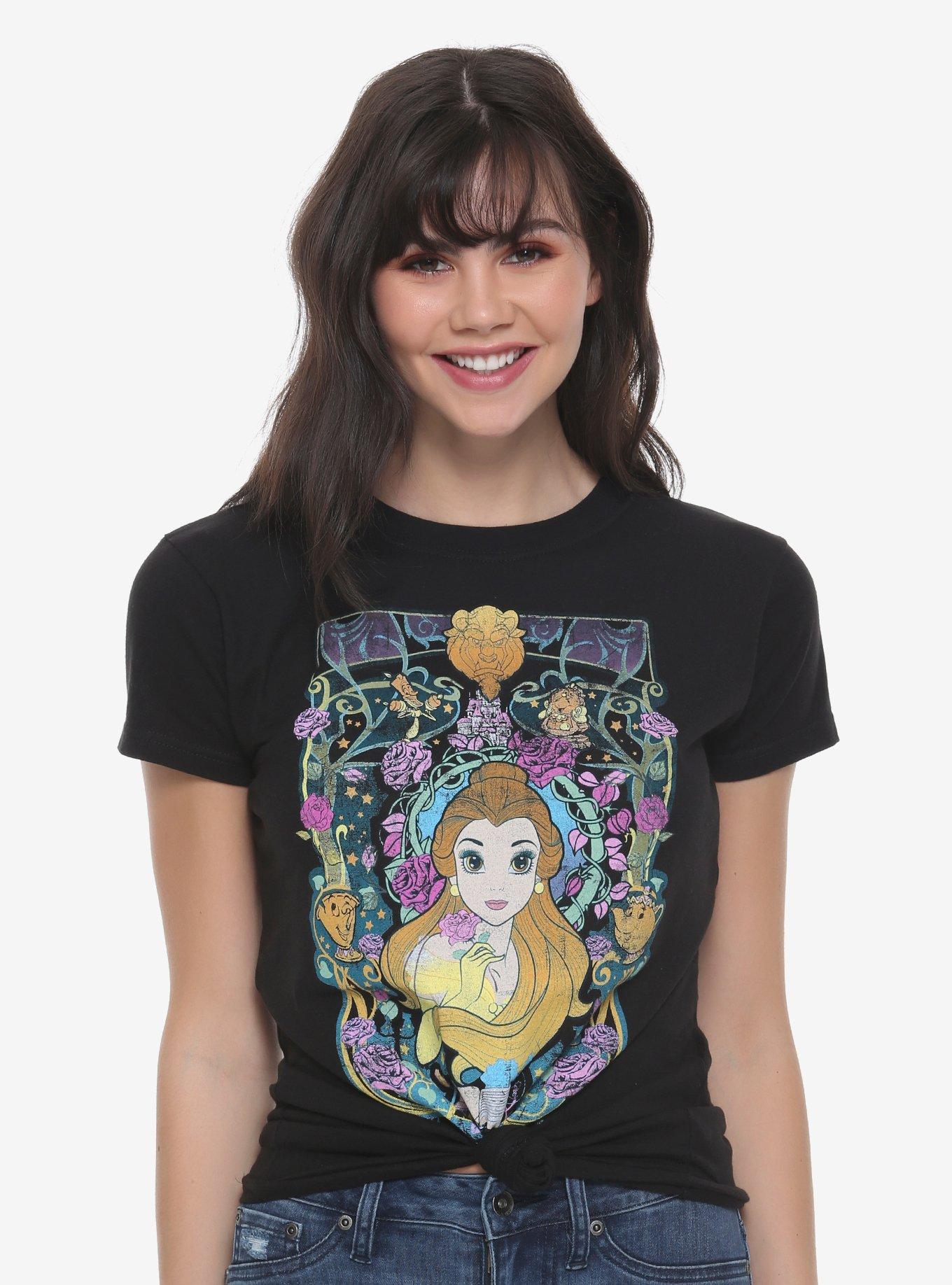 Disney Beauty And The Beast Nouveau Stain Glass Girls T-Shirt, BLACK, hi-res