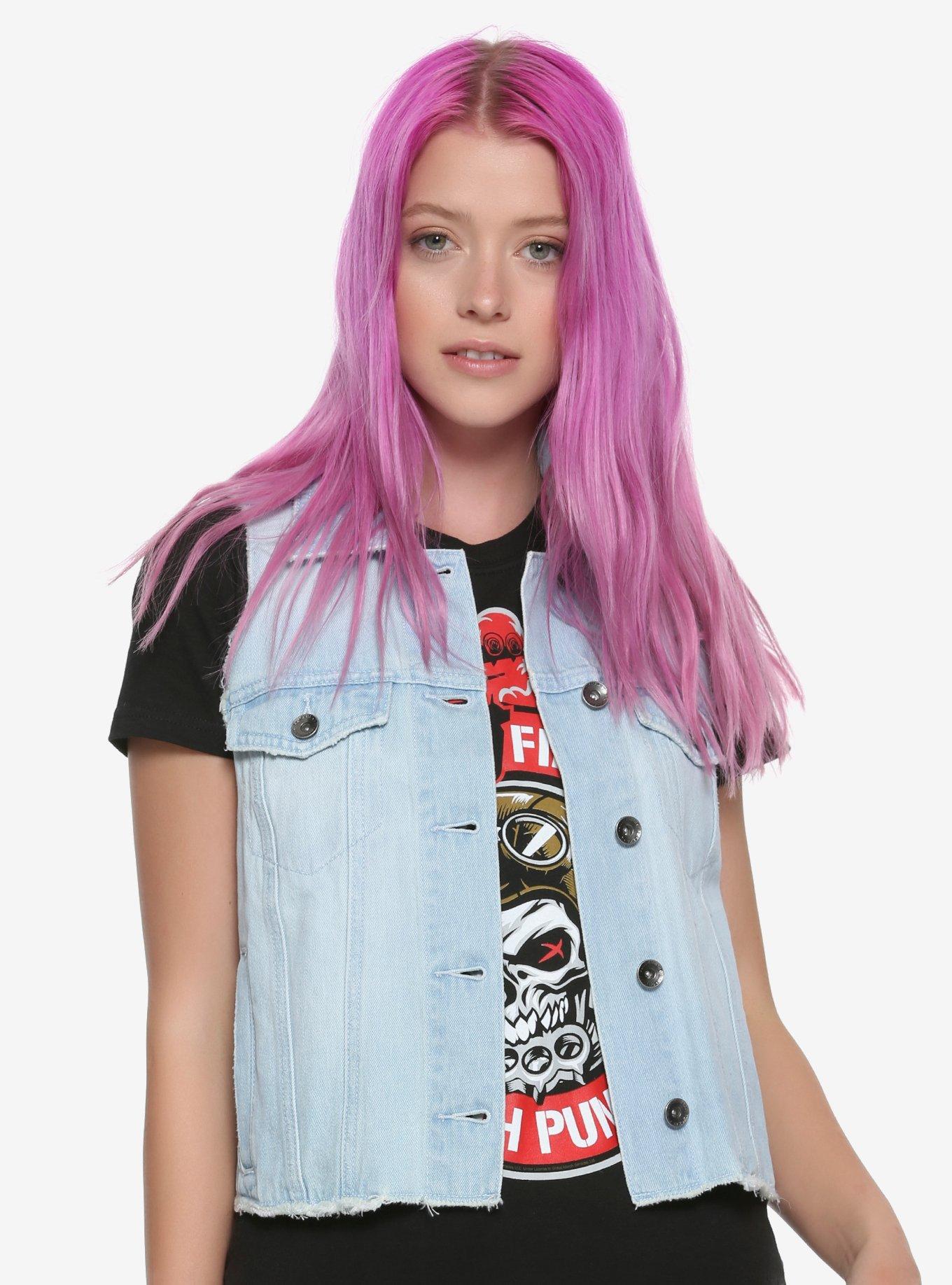 Blackheart Raw Edge Blue Denim Girls Vest, BLUE, hi-res