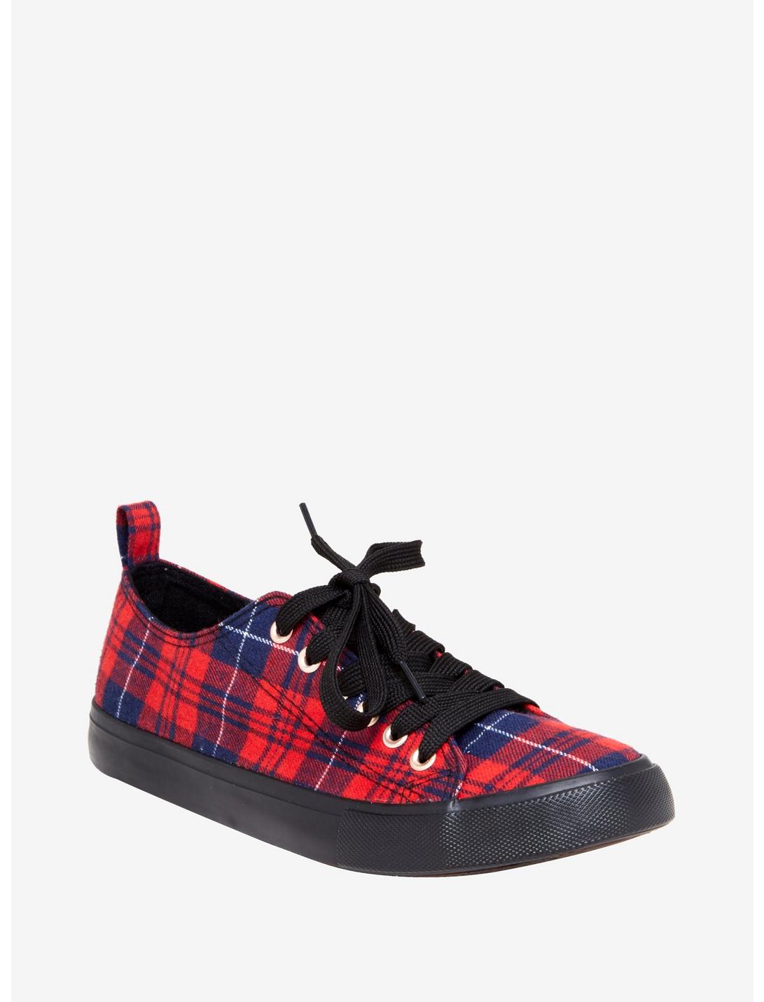 Black & Red Plaid Lace-Up Sneakers, MULTI, hi-res