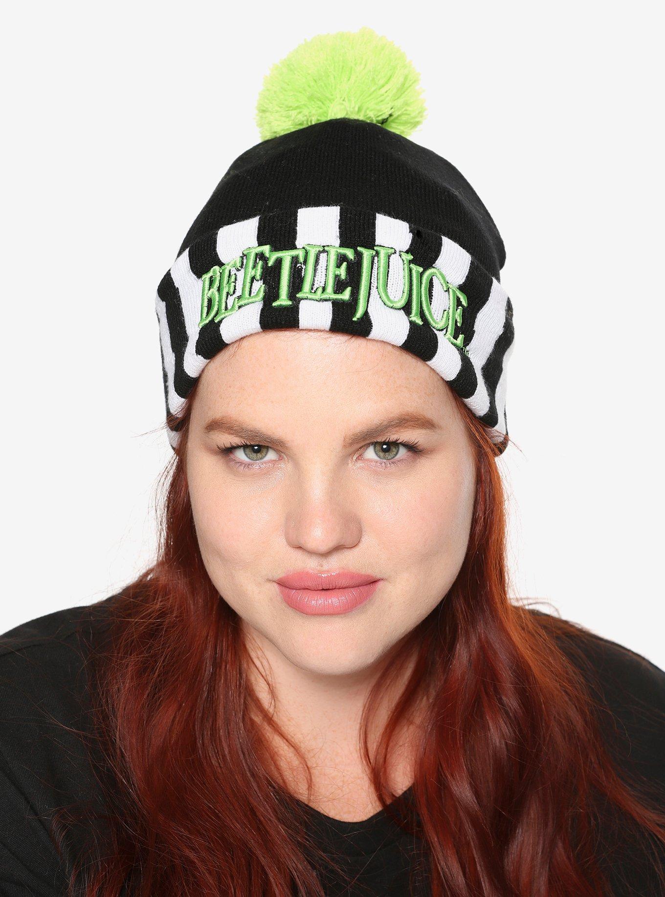 Beetlejuice Stripe Pom Watchman Beanie, , hi-res