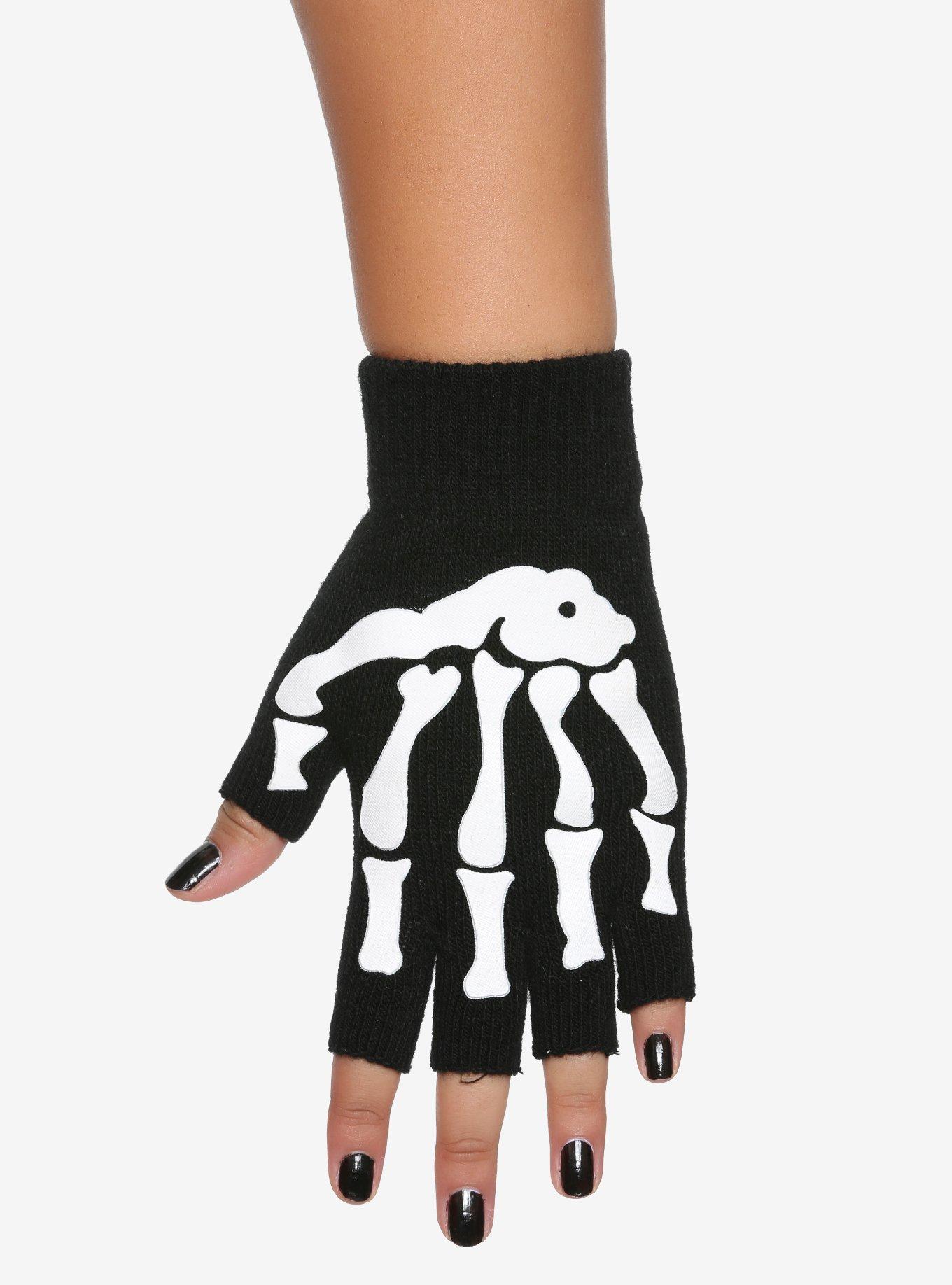 Skeleton Black Fingerless Gloves