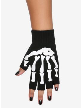 Plus Size Skeleton Black Fingerless Gloves, , hi-res
