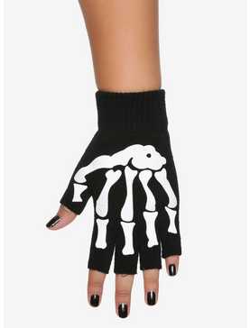 Skeleton Black Fingerless Gloves, , hi-res