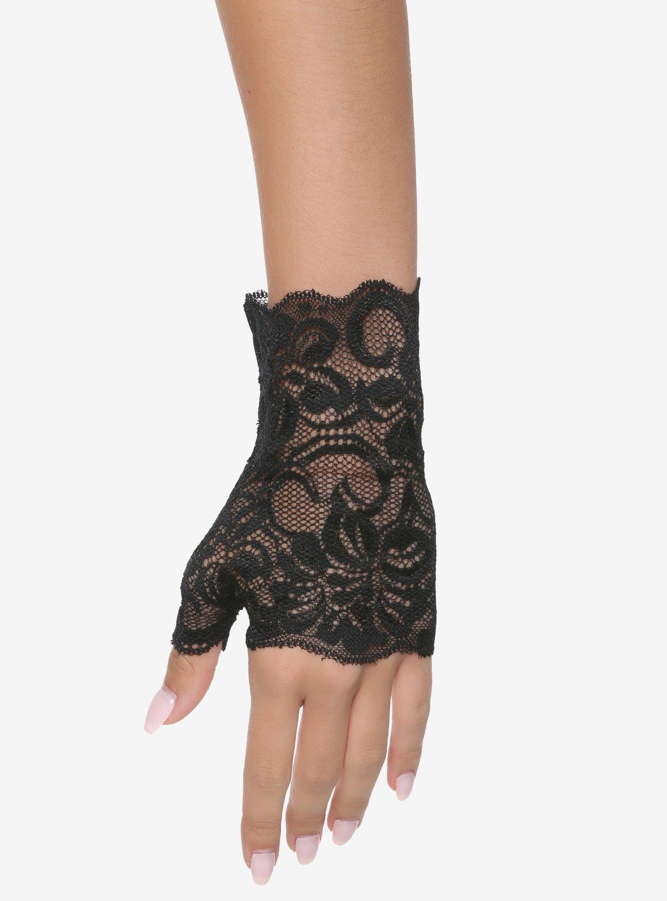 Black Lace Fingerless Gloves, , hi-res