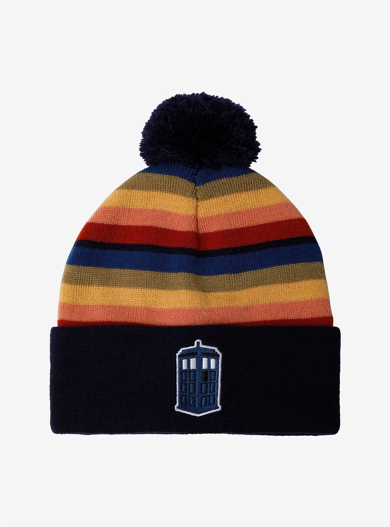 Doctor Who Rainbow Stripe TARDIS Watchman Pom Beanie, , hi-res