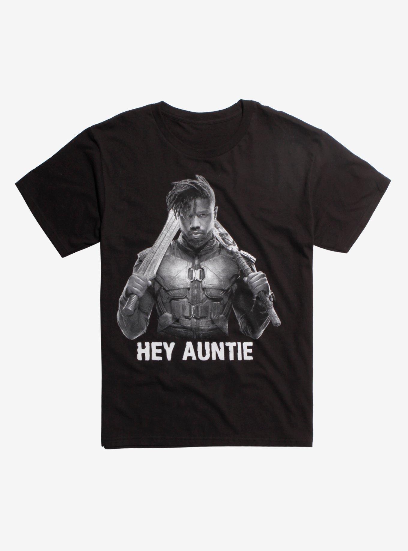 Marvel Black Panther Killmonger Hey Auntie T-Shirt Hot Topic Exclusive, BLACK, hi-res