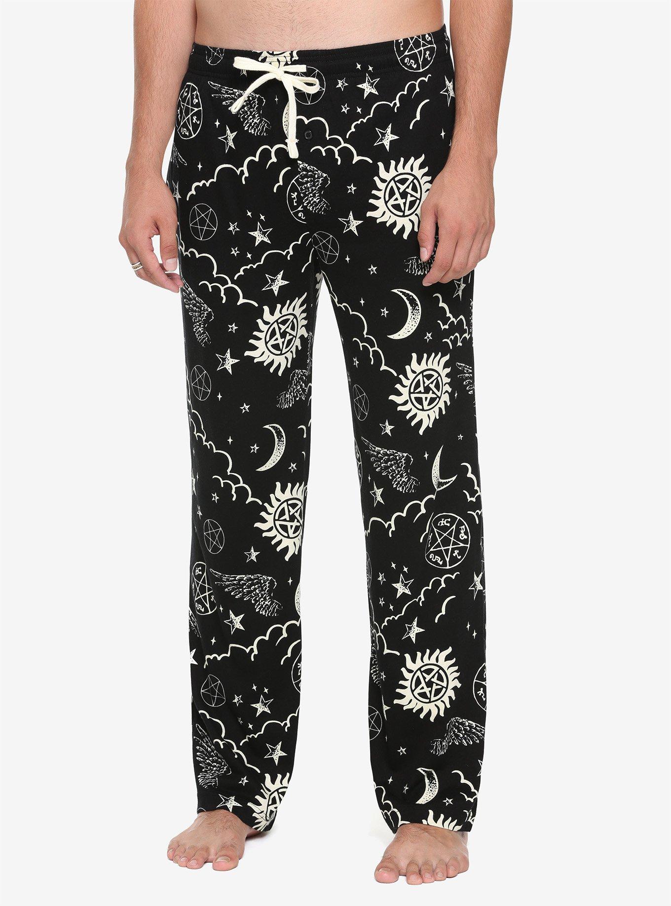 Supernatural Clouds & Symbols Pajama Pants, BLACK, hi-res