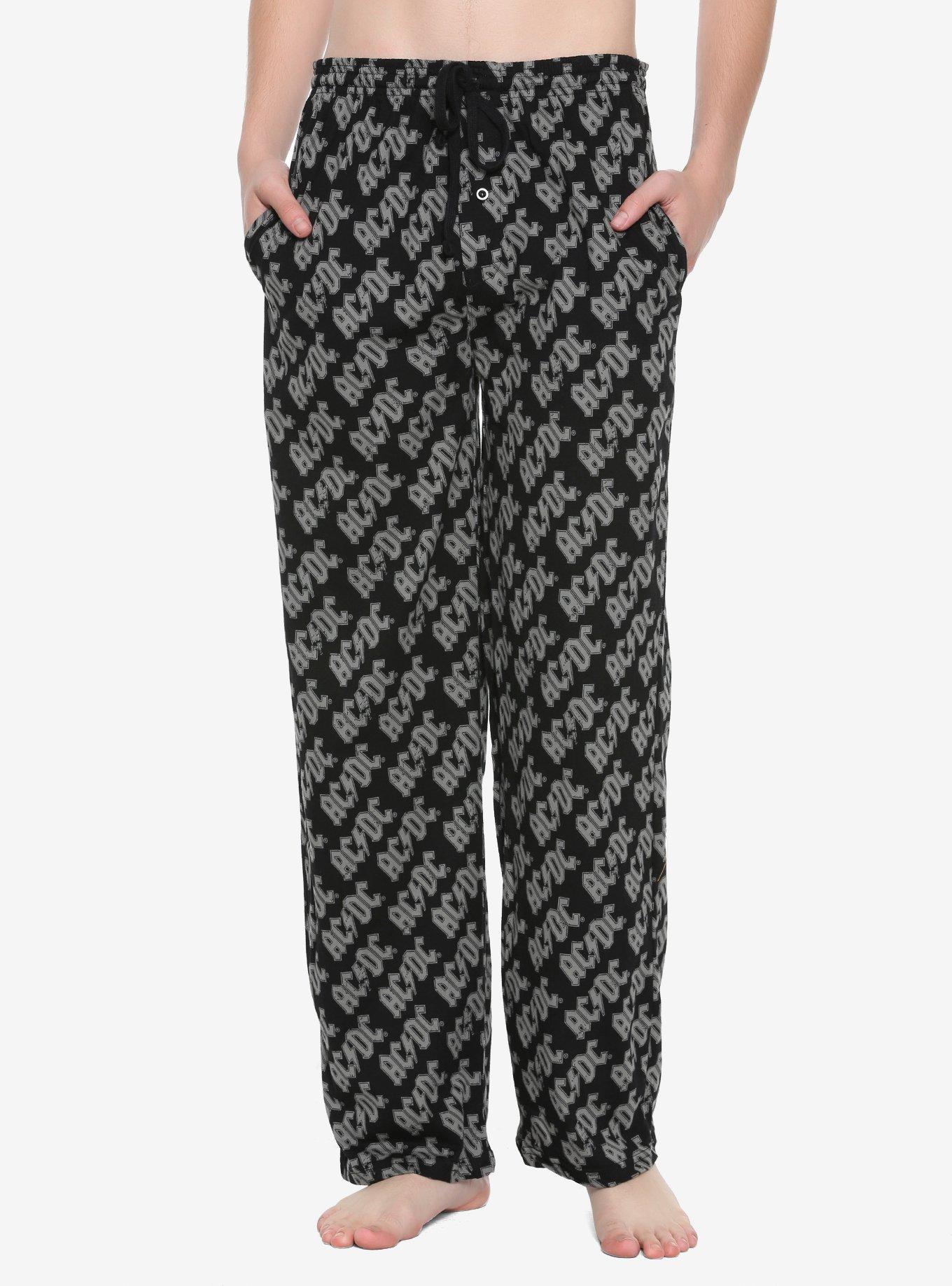 AC/DC All Over Logo Print Guys Pajama Pants, BLACK, hi-res