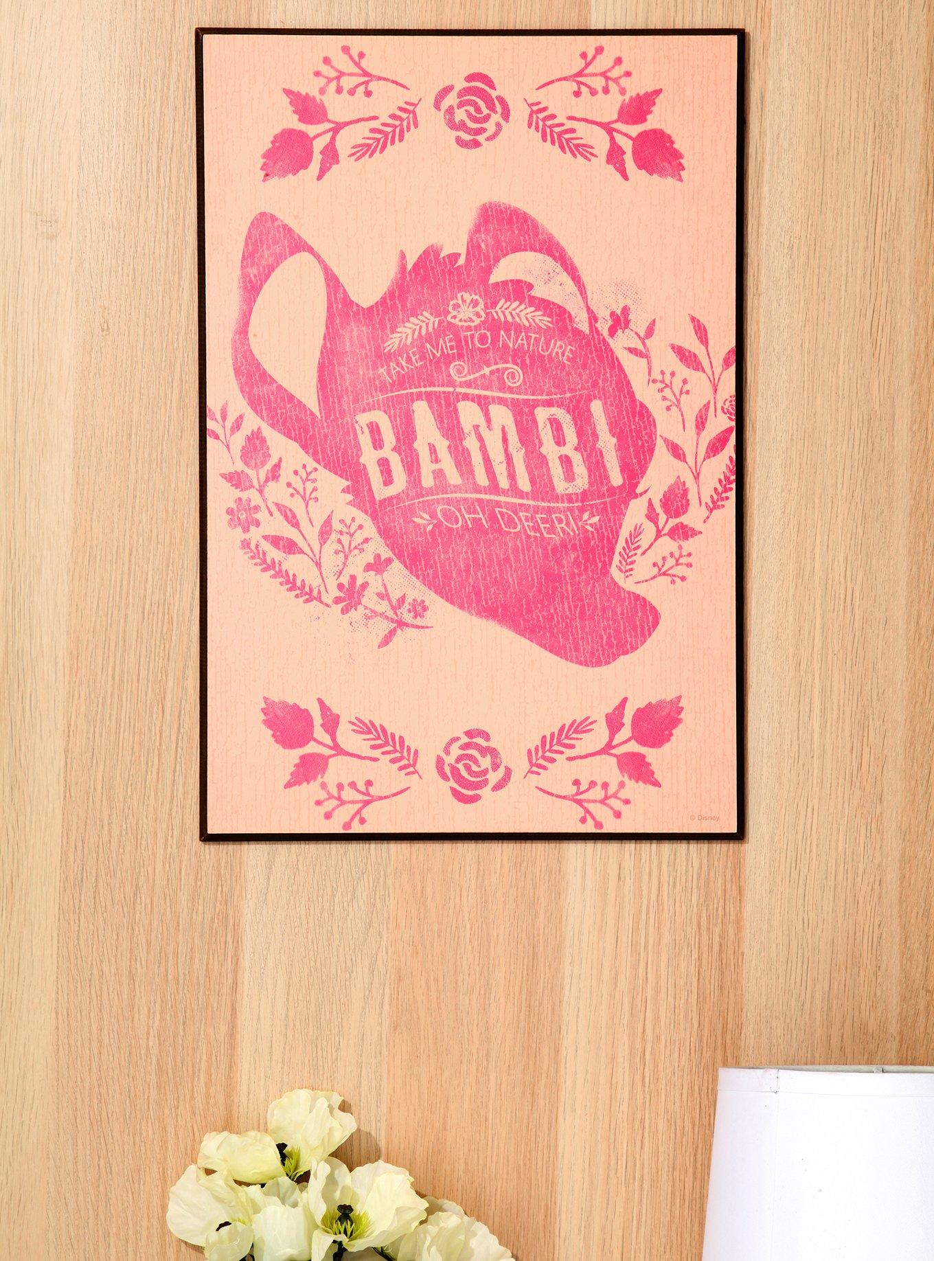 Disney Bambi Pink Floral Wood Wall Art, , hi-res