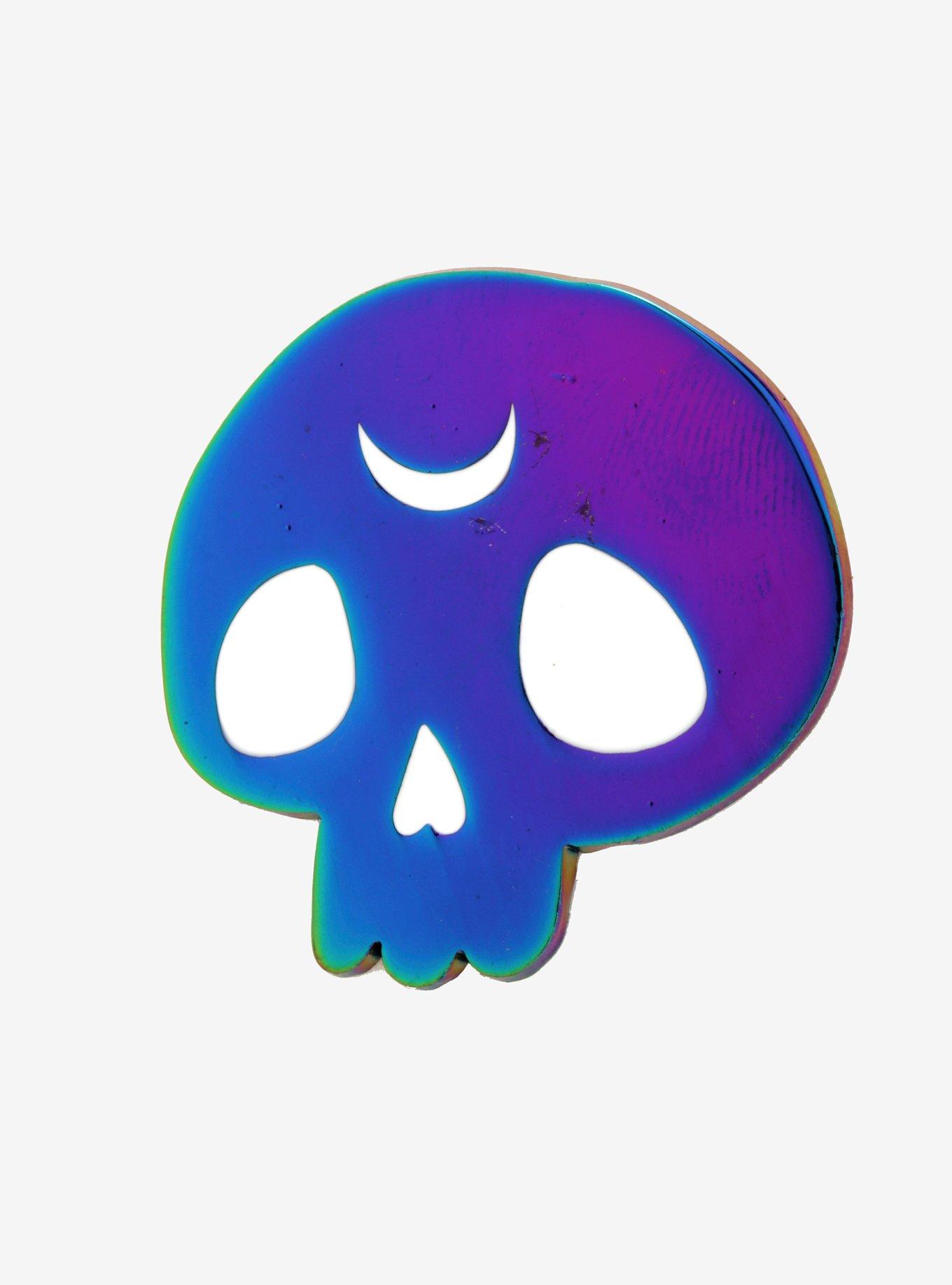 Anodized Crescent Moon Skull Pin, , hi-res