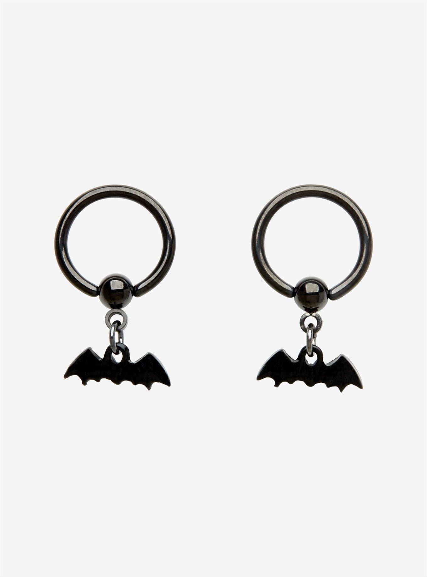 Steel Black Dangle Bats Captive Hoop 2 Pack | Hot Topic
