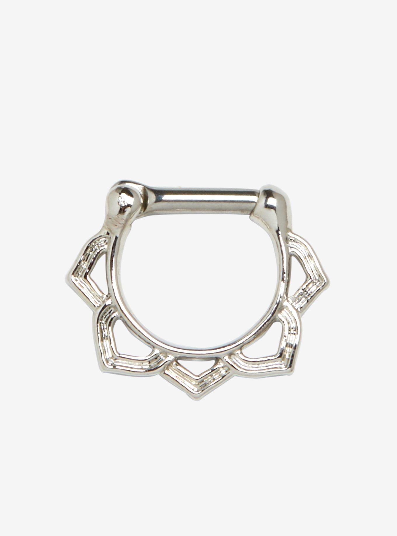 Surgical Steel Lotus Septum Clicker, SILVER, hi-res