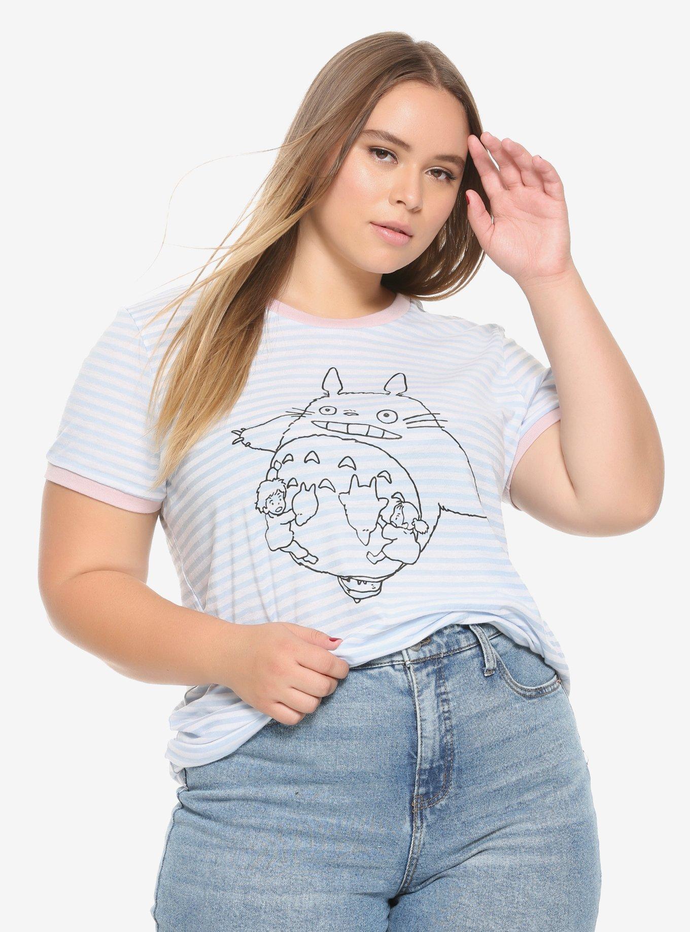 Her Universe Studio Ghibli My Neighbor Totoro 30th Anniversary Striped Girls Ringer T-Shirt Plus Size, PINK, hi-res