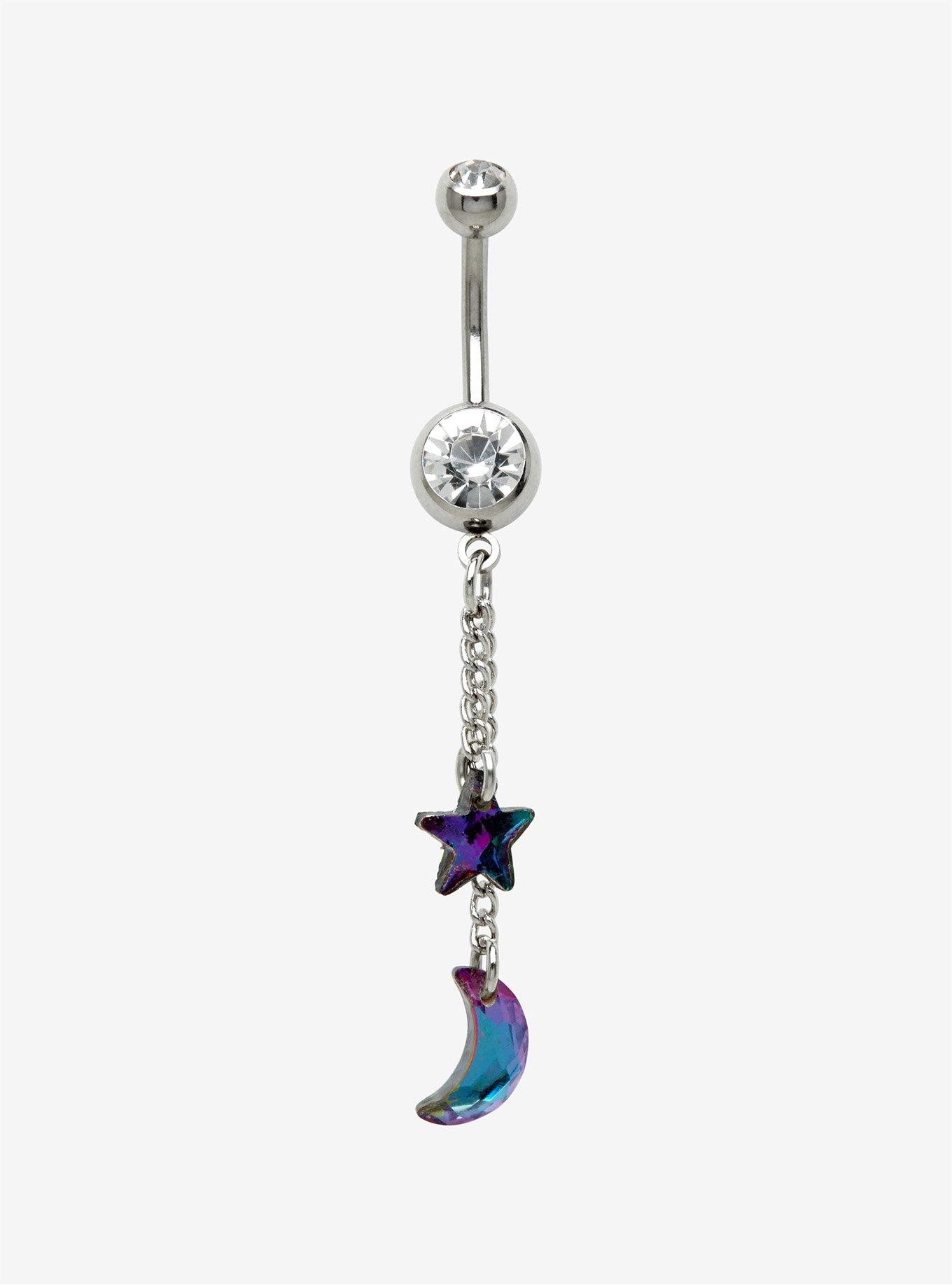 14G Steel Moon & Star Dangle Curved Navel Barbell | Hot Topic